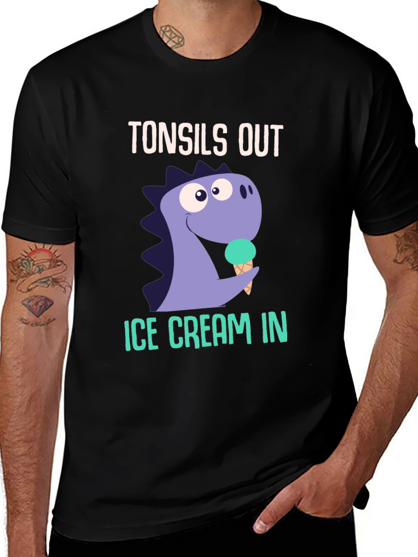 Tonsils Out Ice Cream In Dinosaur Graphic T-Shirt