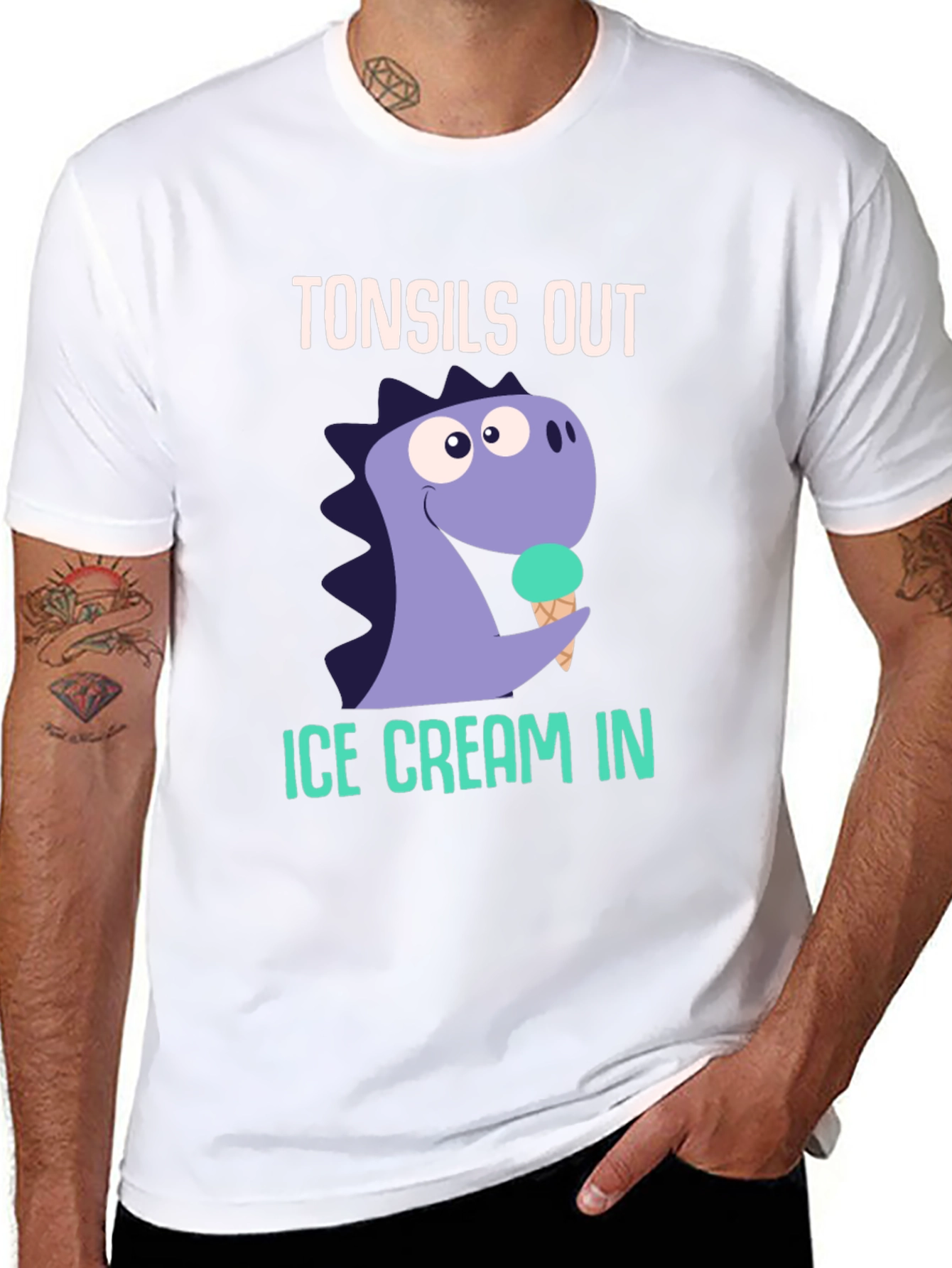 Tonsils Out Ice Cream In Dinosaur Graphic T-Shirt