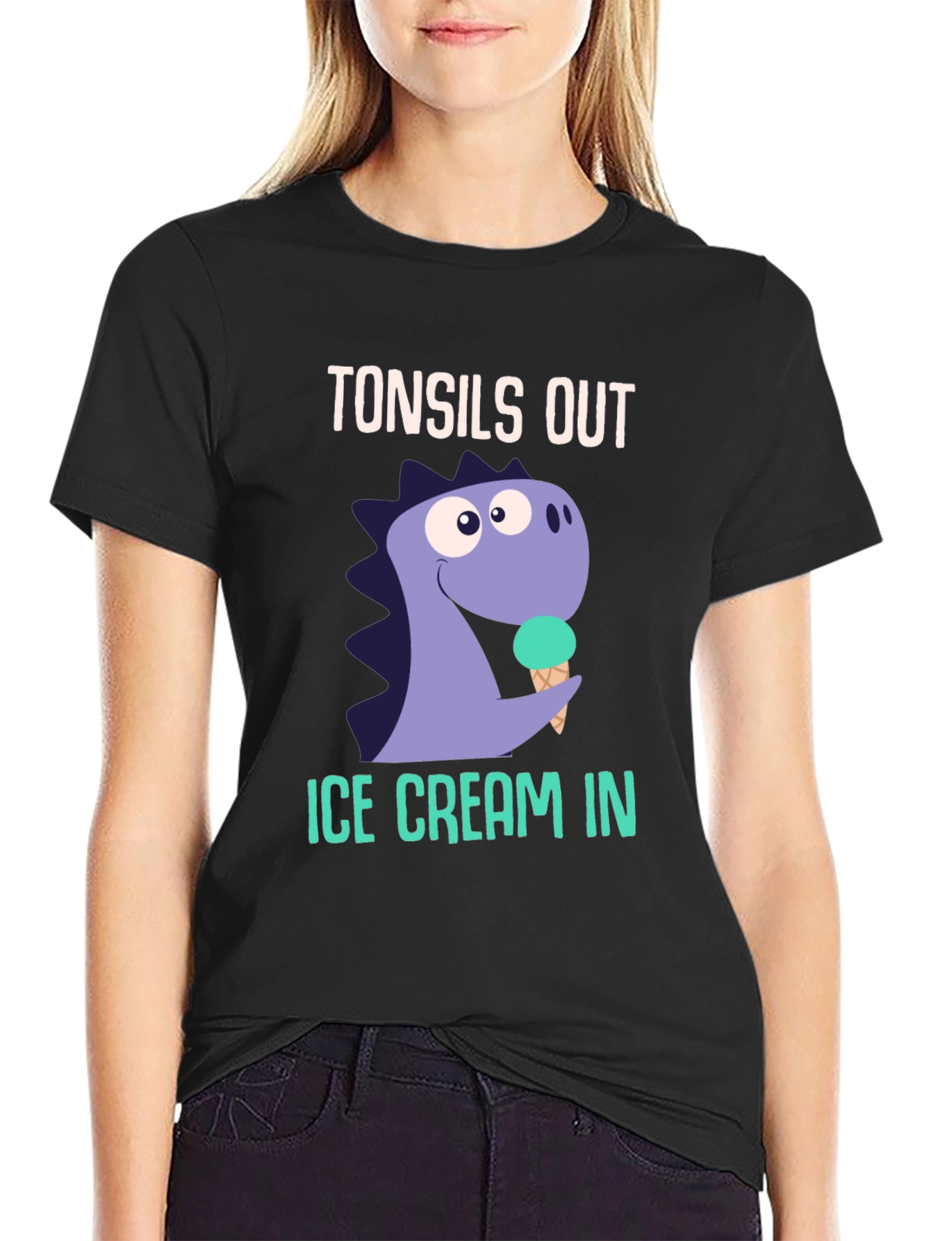Tonsils Out Ice Cream In Dinosaur Graphic T-Shirt