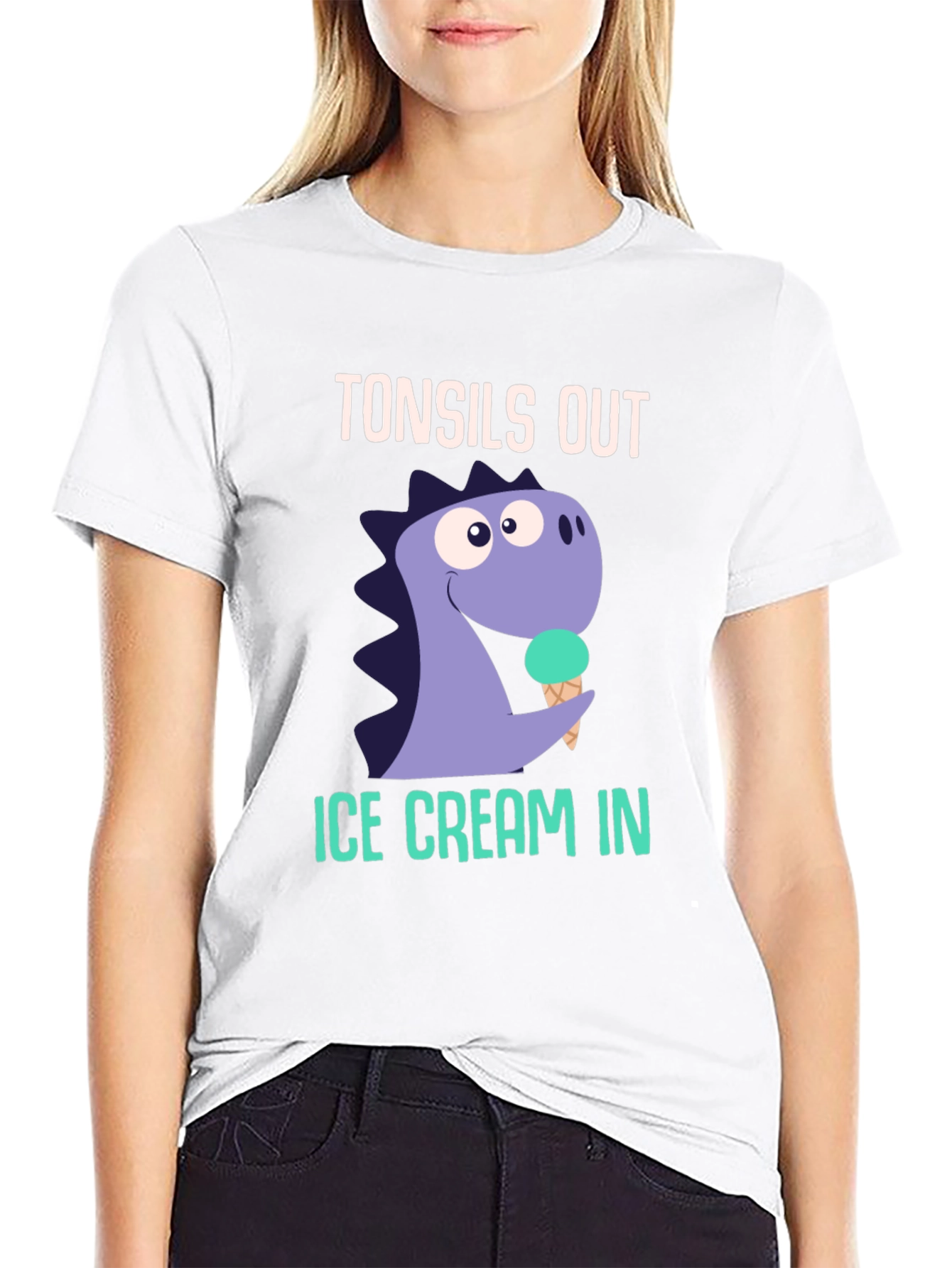 Tonsils Out Ice Cream In Dinosaur Graphic T-Shirt
