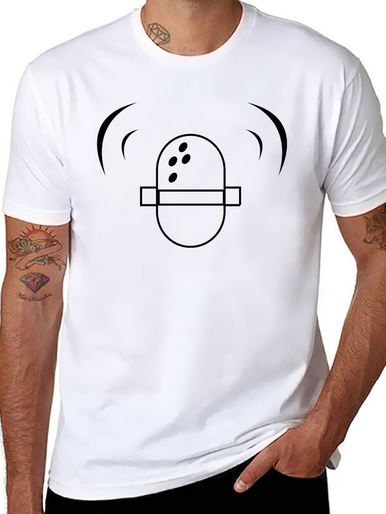Black T-Shirt with Retro Microphone Design