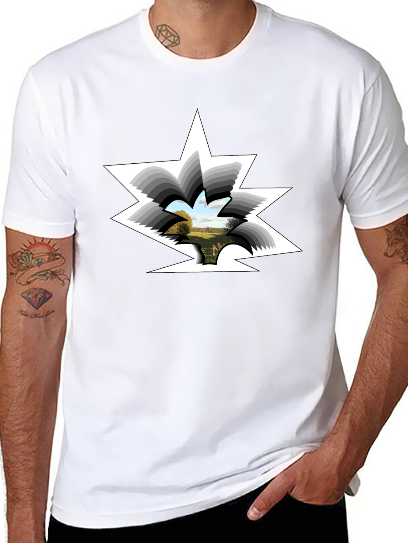 Surreal Landscape Tee - Black Cotton Crew Neck