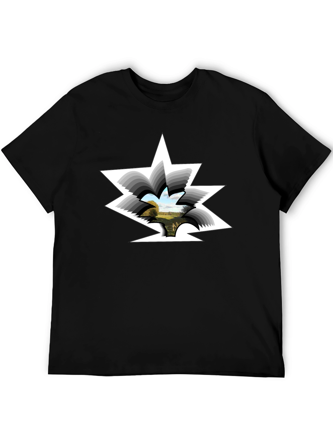 Surreal Landscape Tee - Black Cotton Crew Neck