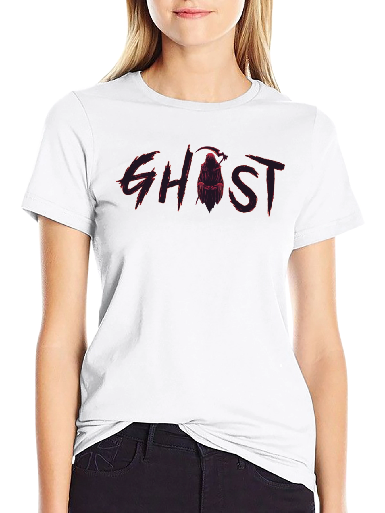 Ghost Reaper Graphic Print Black T-Shirt