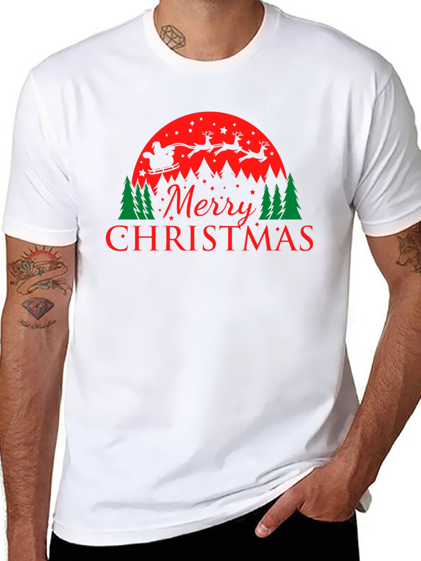 Merry Christmas Santa and Reindeer Graphic Tee