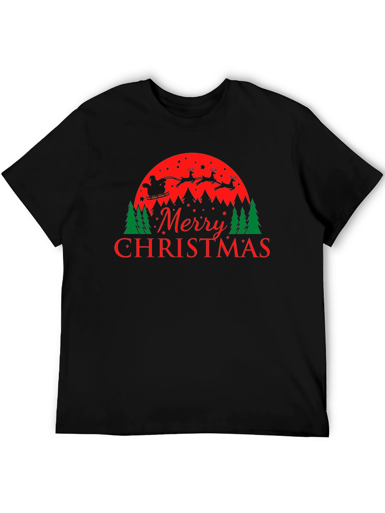 Merry Christmas Santa and Reindeer Graphic Tee
