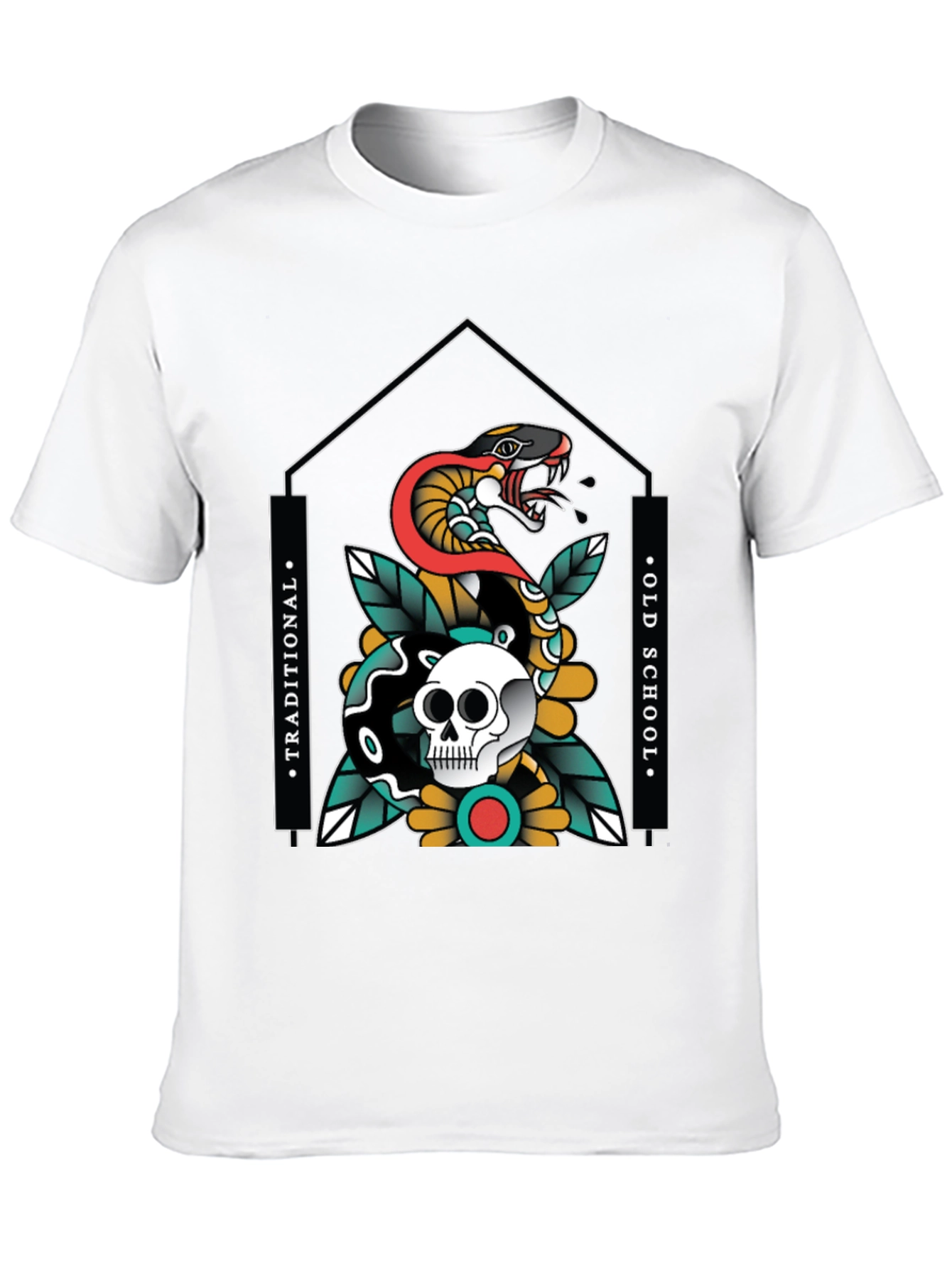 Skull & Snake Graphic Tee - Traditional Old School