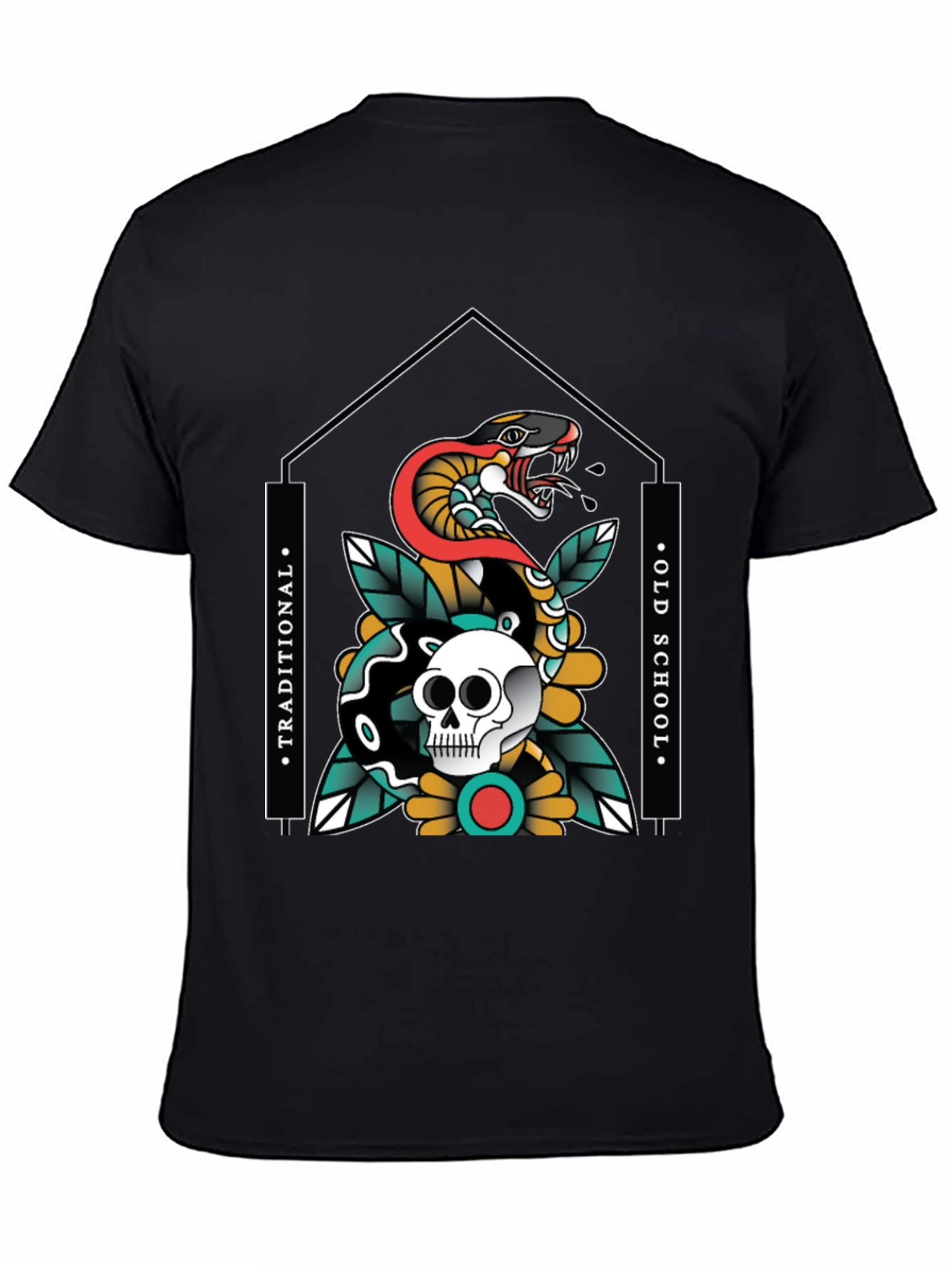Skull & Snake Graphic Tee - Traditional Old School