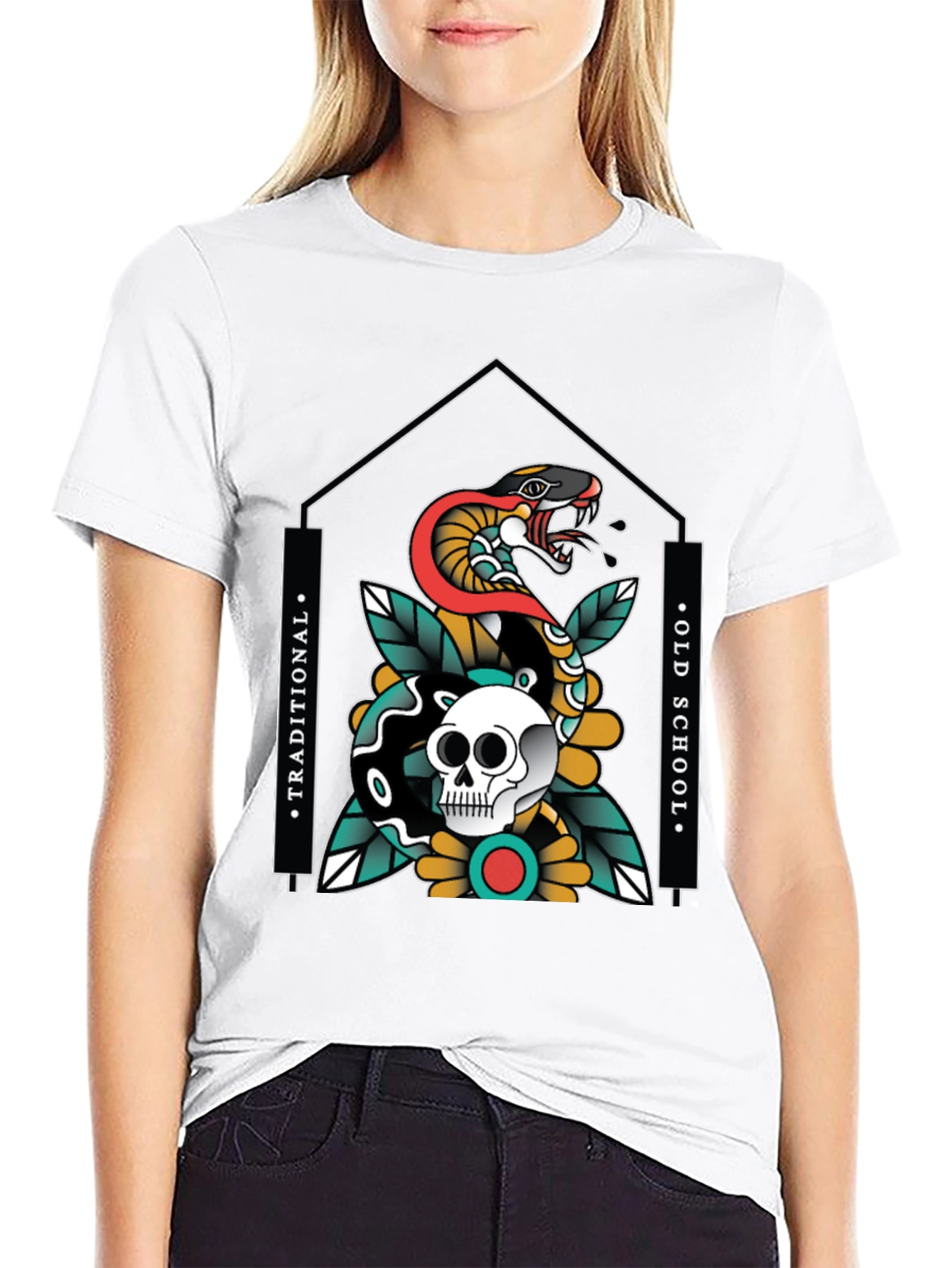 Skull & Snake Graphic Tee - Traditional Old School