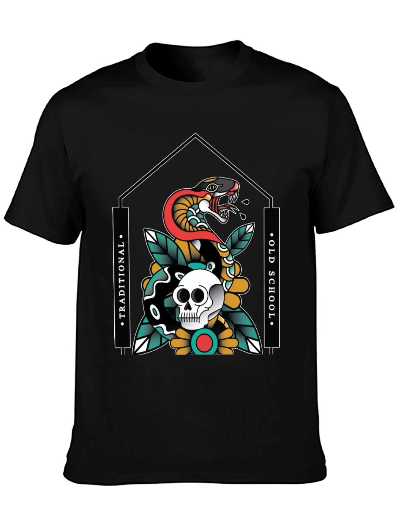 Skull & Snake Graphic Tee - Traditional Old School