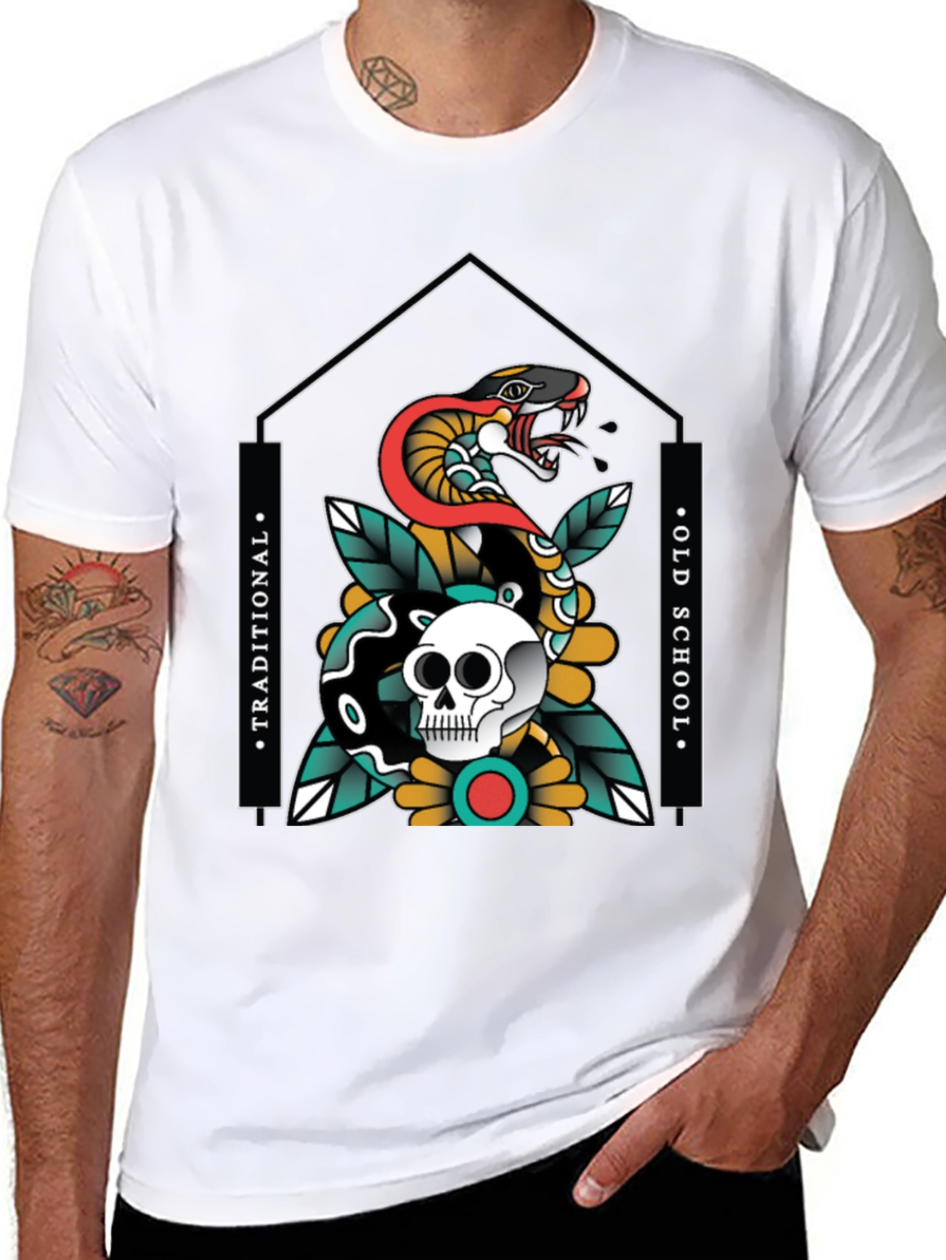 Skull & Snake Graphic Tee - Traditional Old School