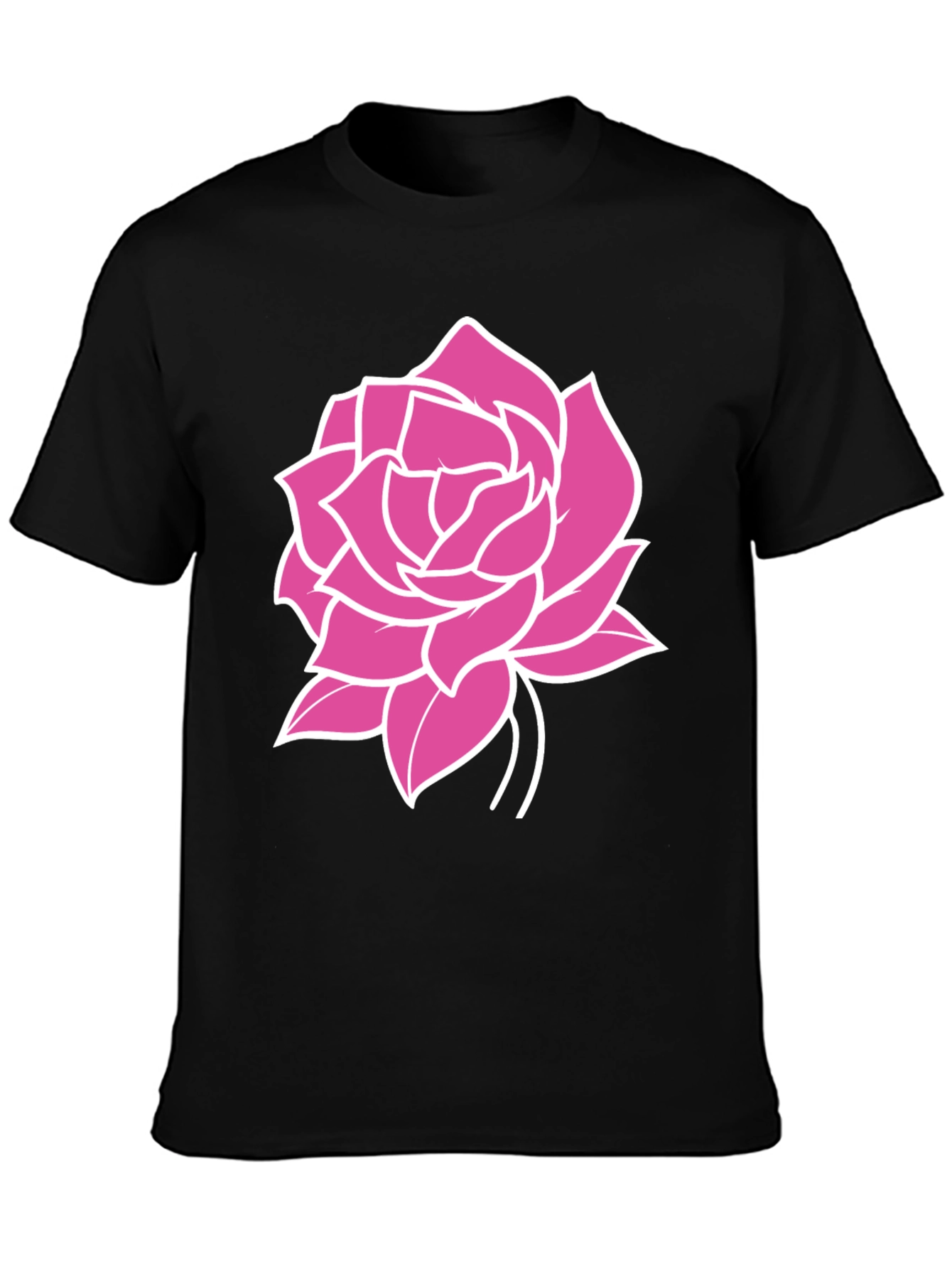 Black T-Shirt with Pink Rose Graphic
