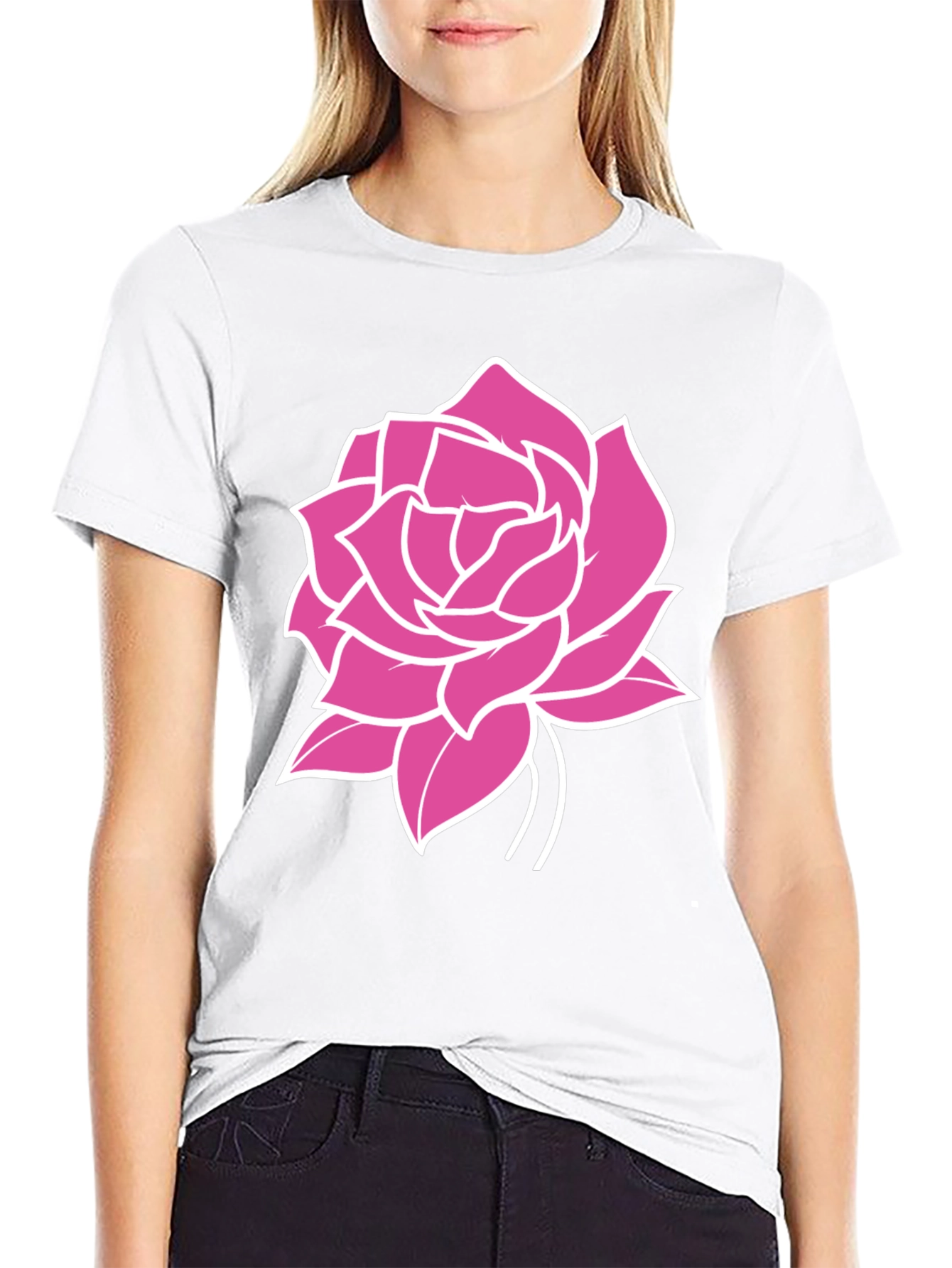Black T-Shirt with Pink Rose Graphic
