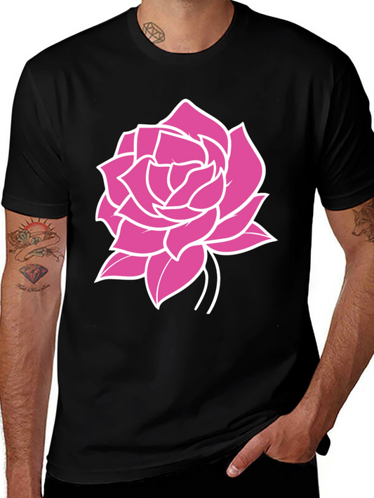 Black T-Shirt with Pink Rose Graphic