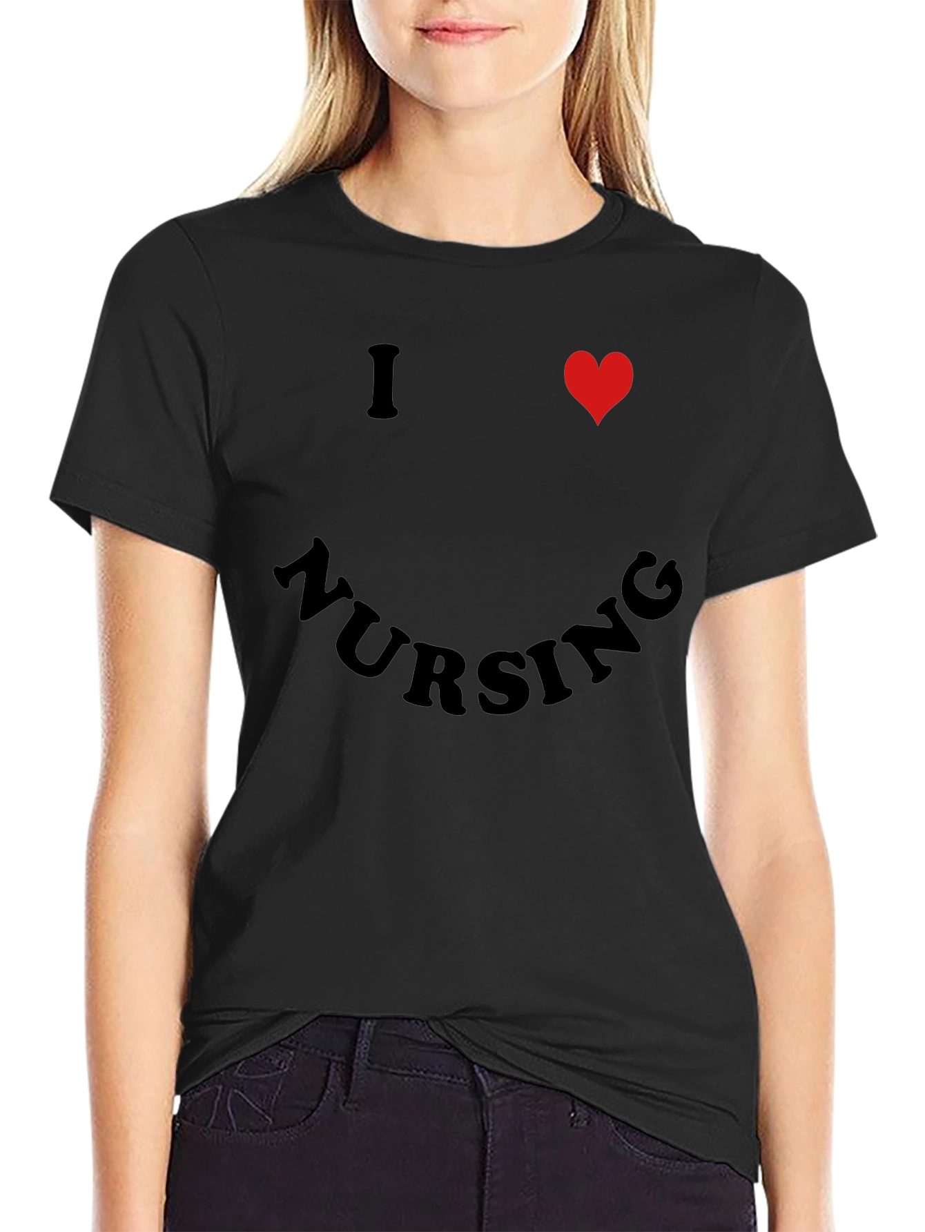 I Heart Nursing Black Graphic T-Shirt