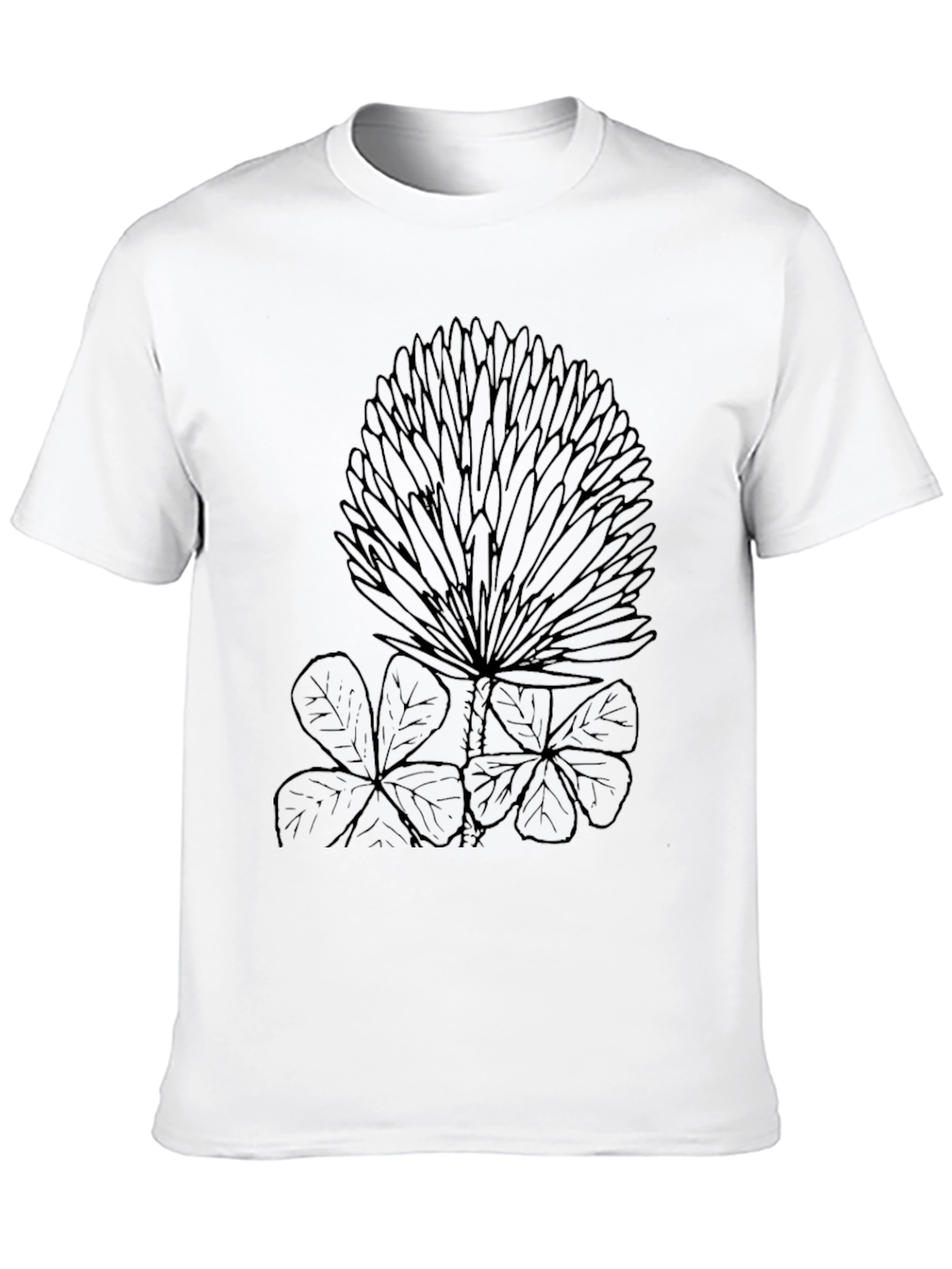 Black T-Shirt with Clover and Floral Design