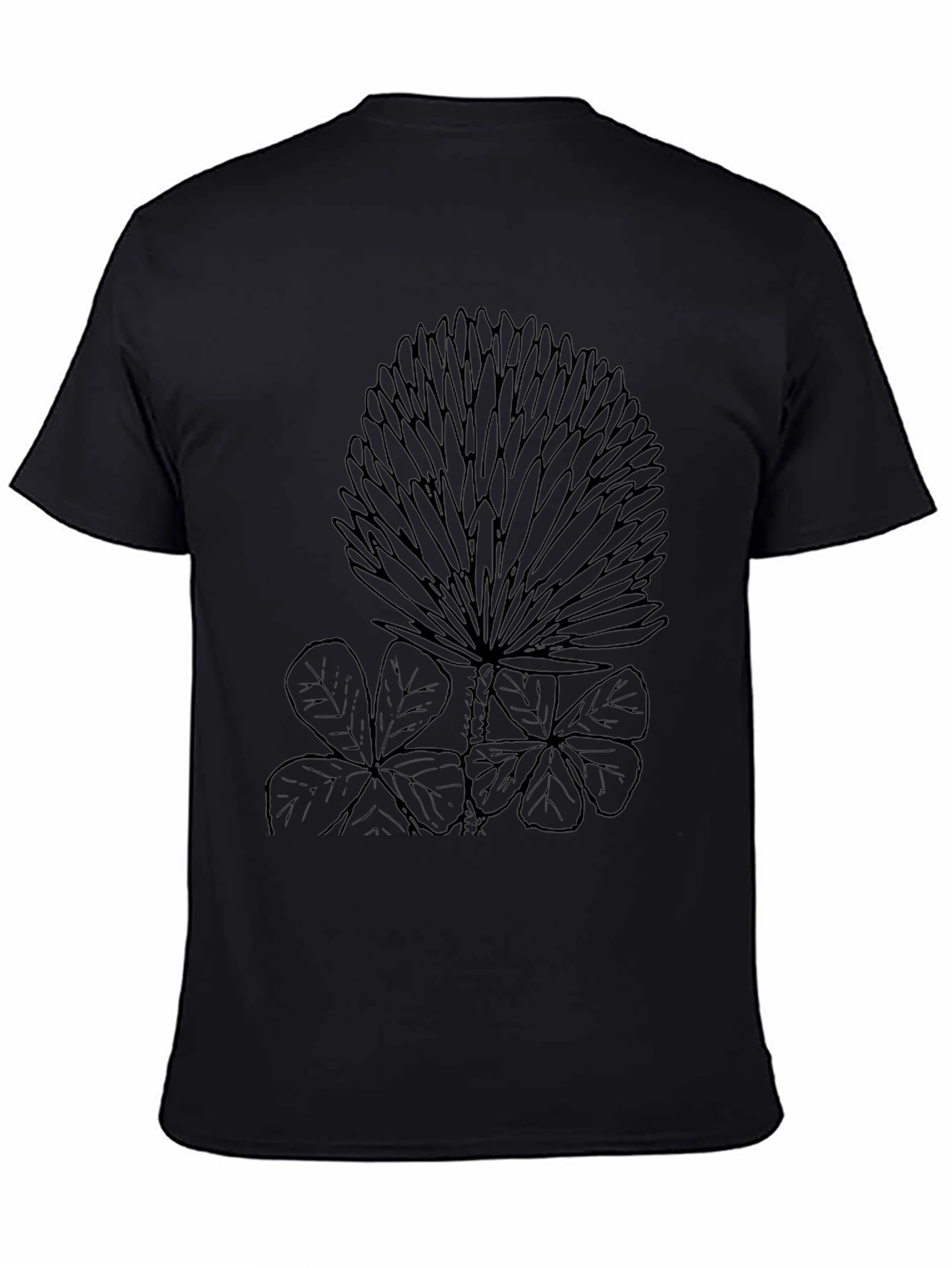 Black T-Shirt with Clover and Floral Design