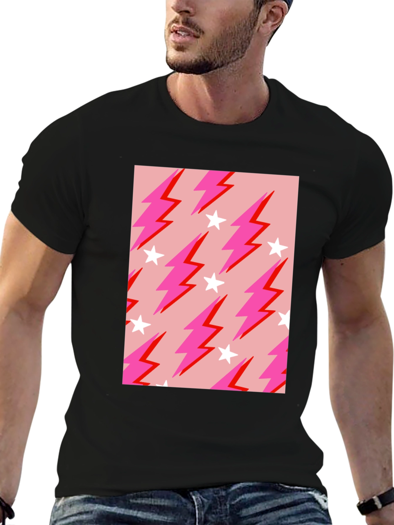 Lightning Bolt Star Graphic Tee - Trendy Casual Style