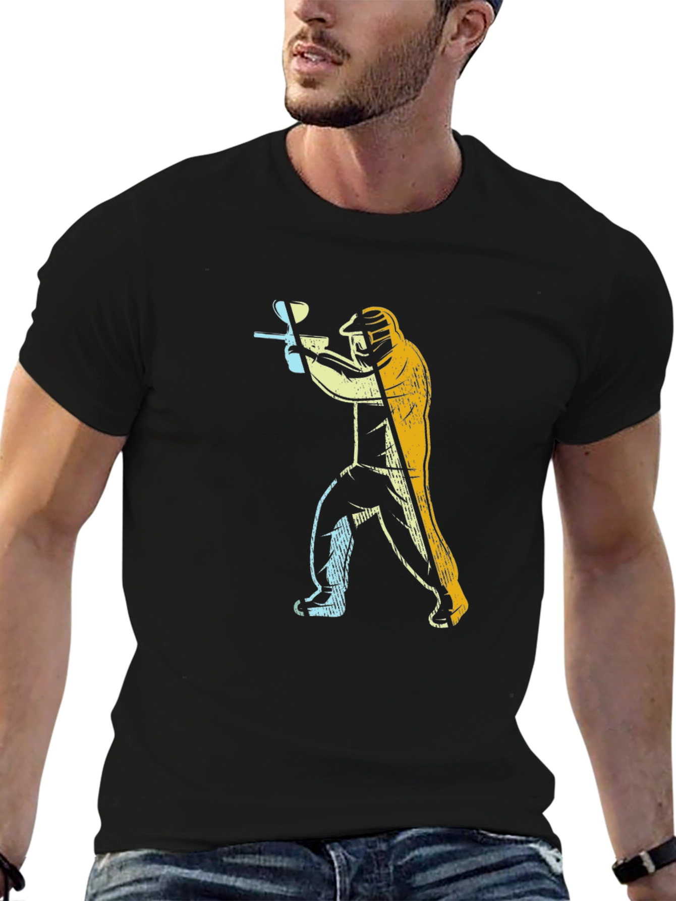 Paintball Player Graphic Tee - Black Cotton Casual Shirt
