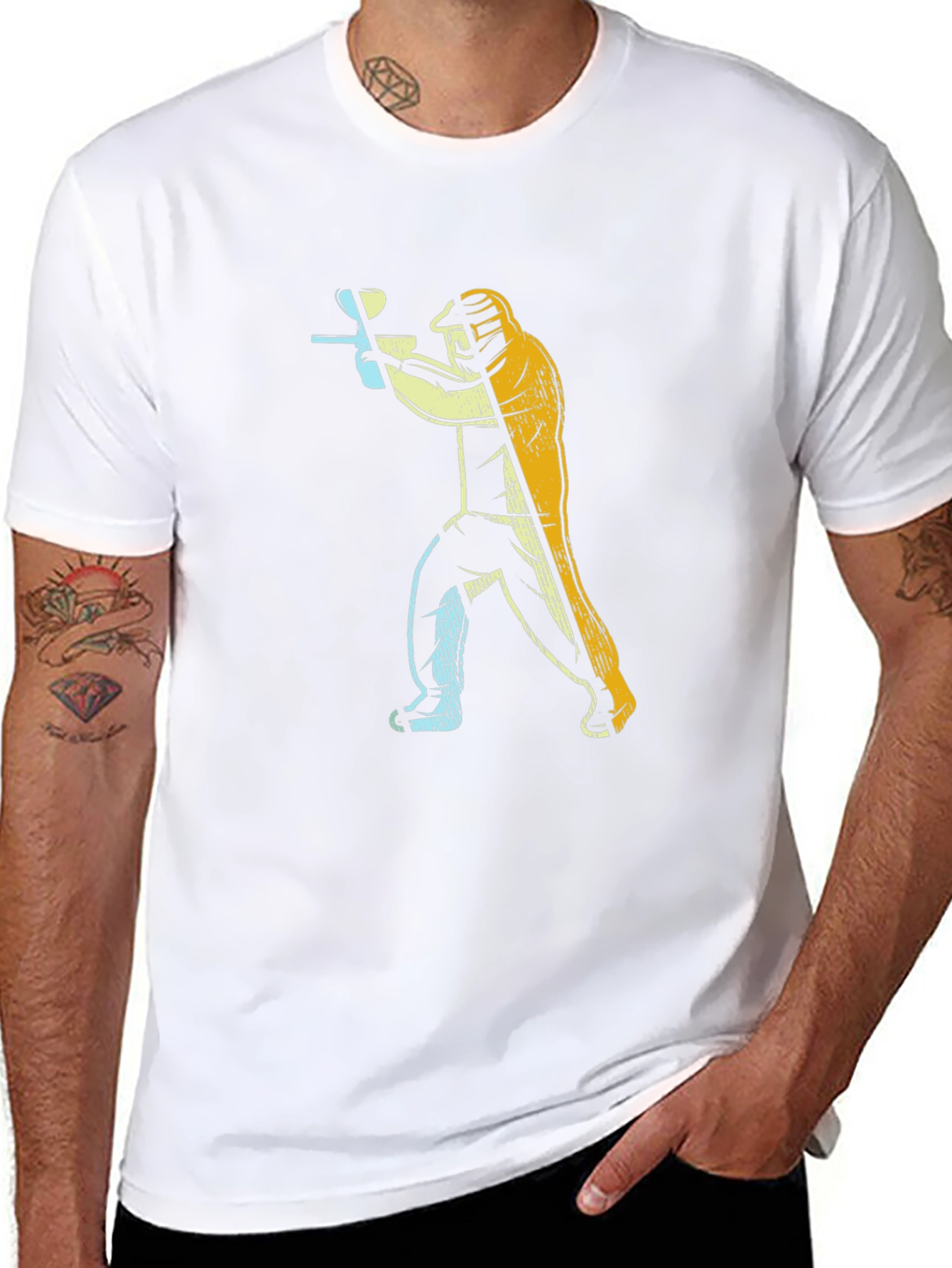 Paintball Player Graphic Tee - Black Cotton Casual Shirt