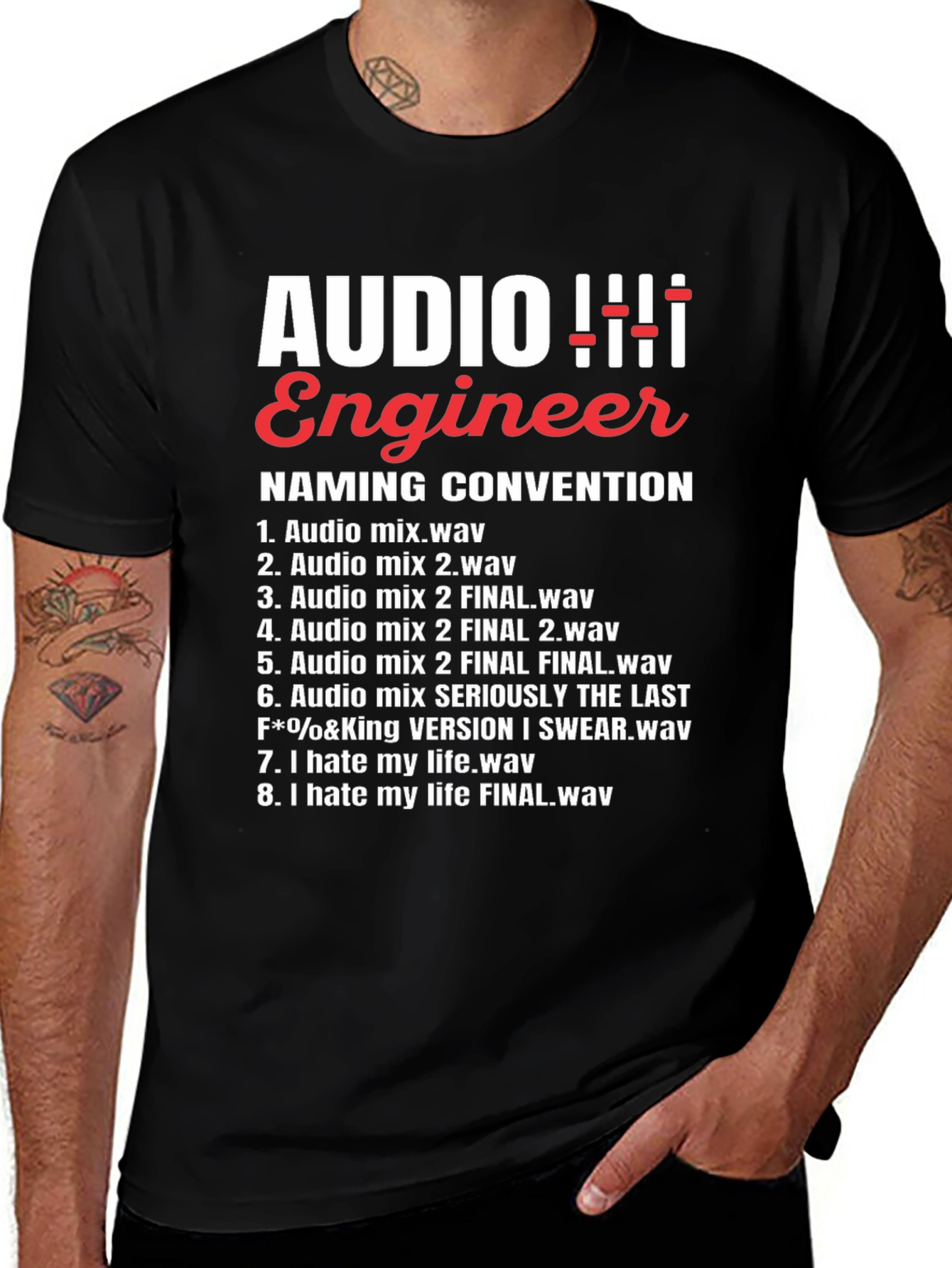 Audio Engineer Naming Convention Funny Black T-Shirt