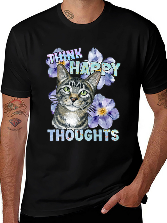 Think Happy Thoughts Cat Graphic T-Shirt