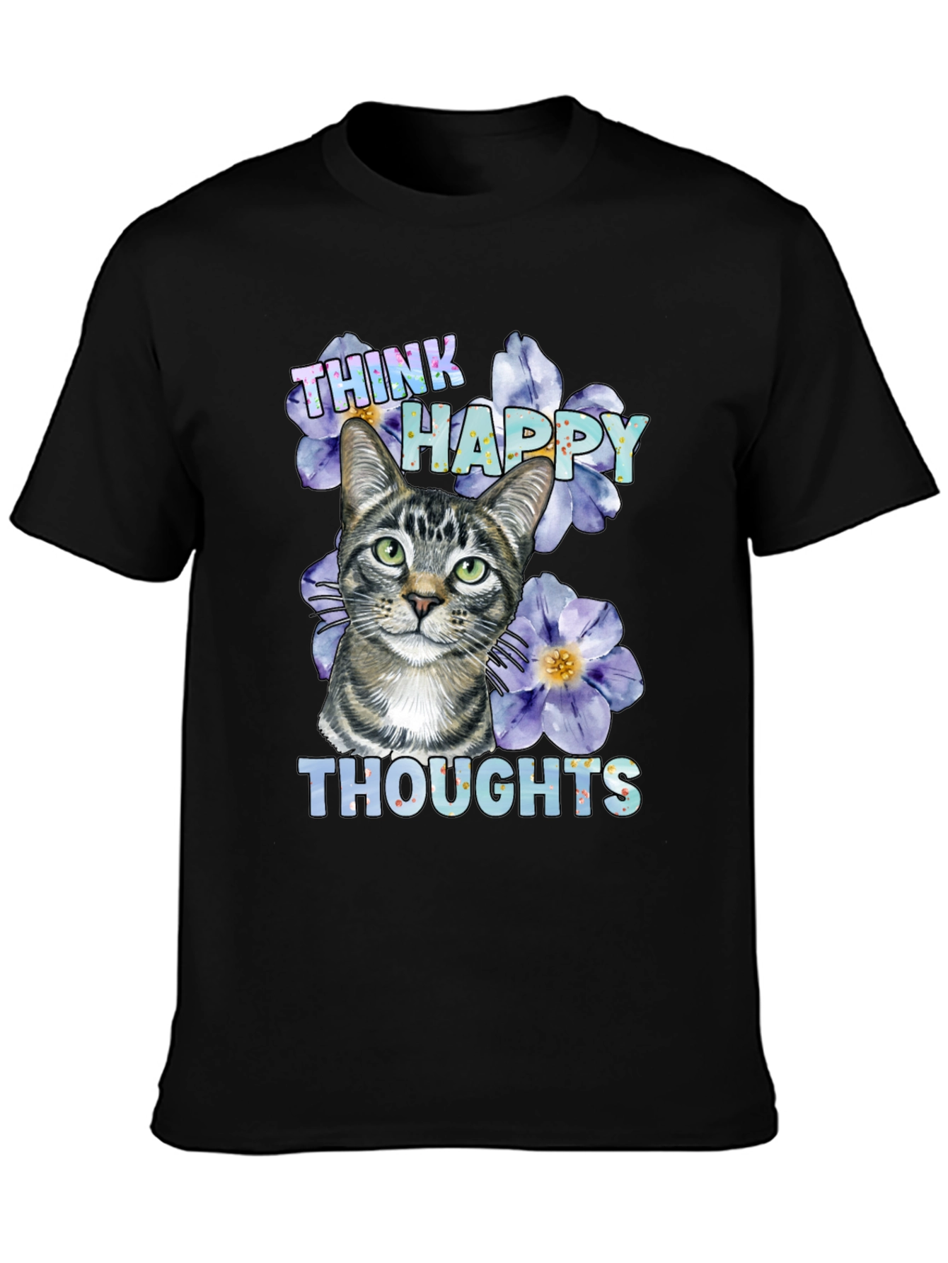 Think Happy Thoughts Cat Graphic T-Shirt