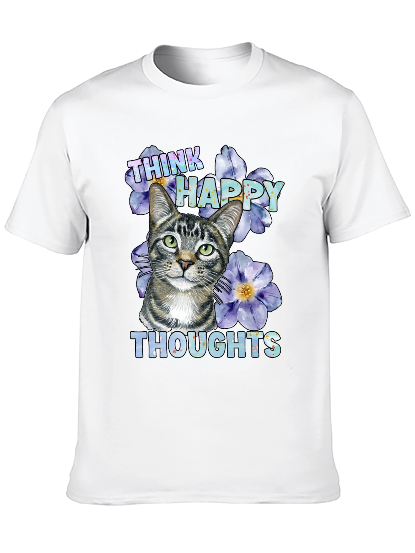 Think Happy Thoughts Cat Graphic T-Shirt