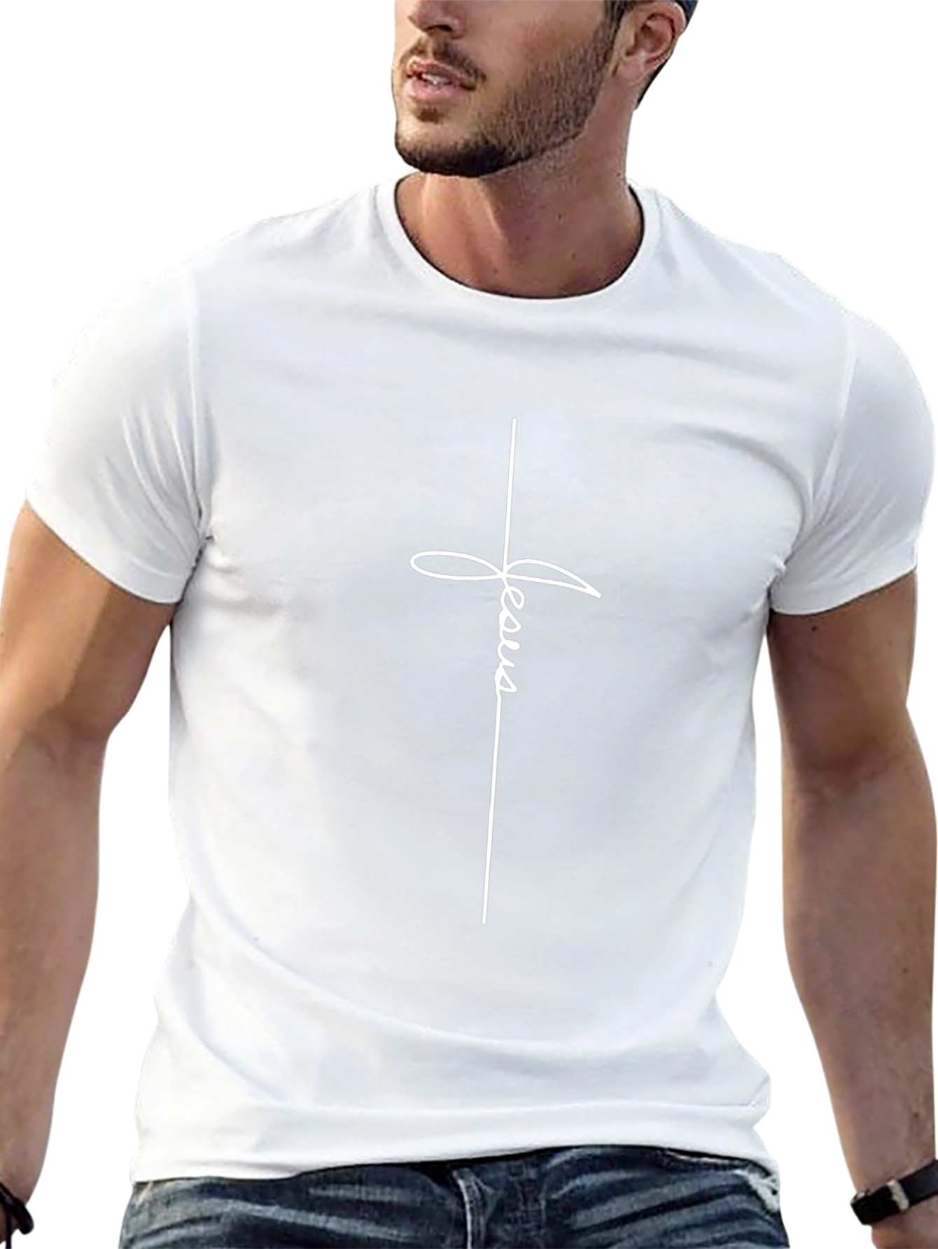 Jesus Cross Graphic Tee - Black Cotton Blend T-Shirt