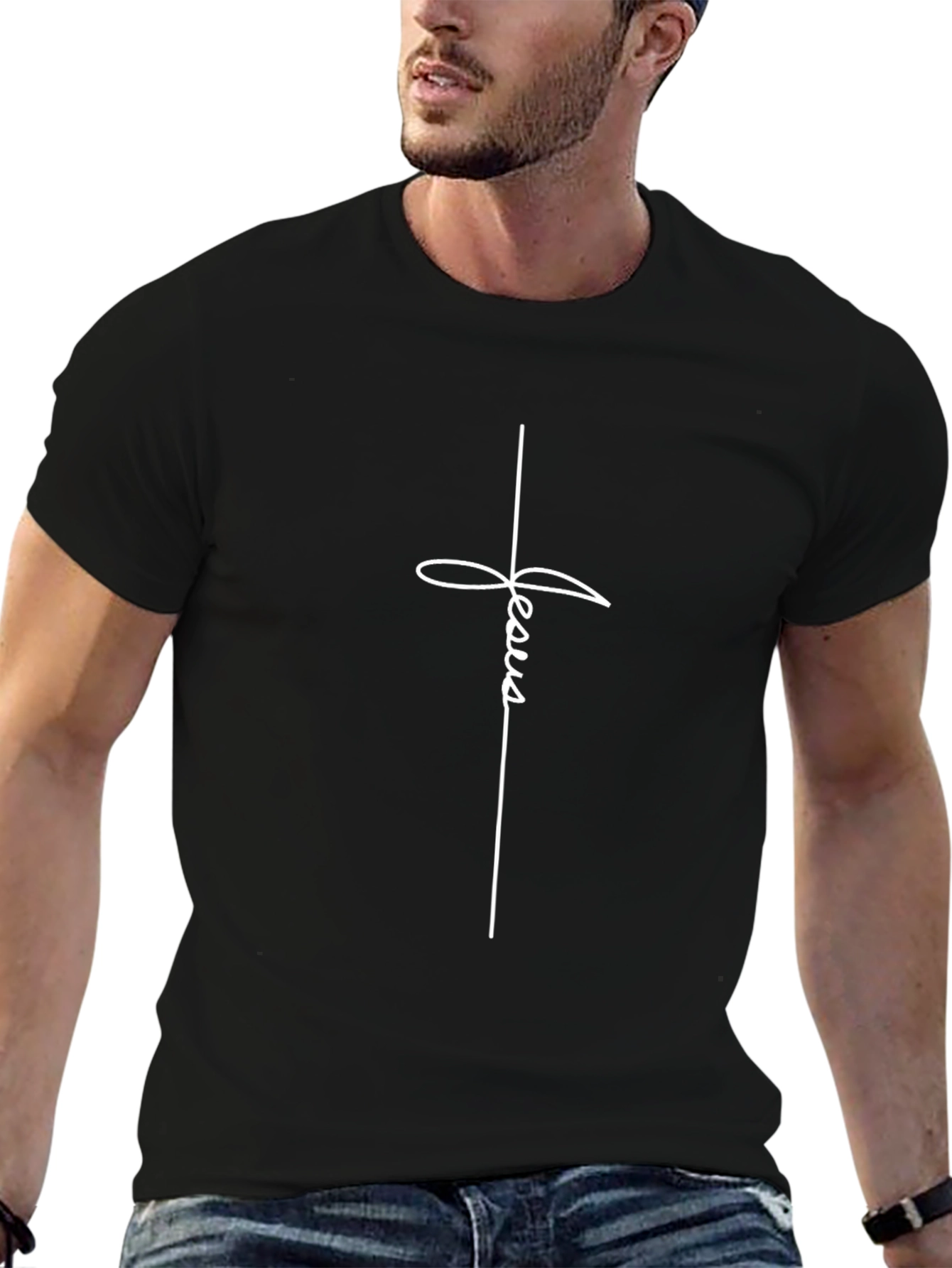 Jesus Cross Graphic Tee - Black Cotton Blend T-Shirt
