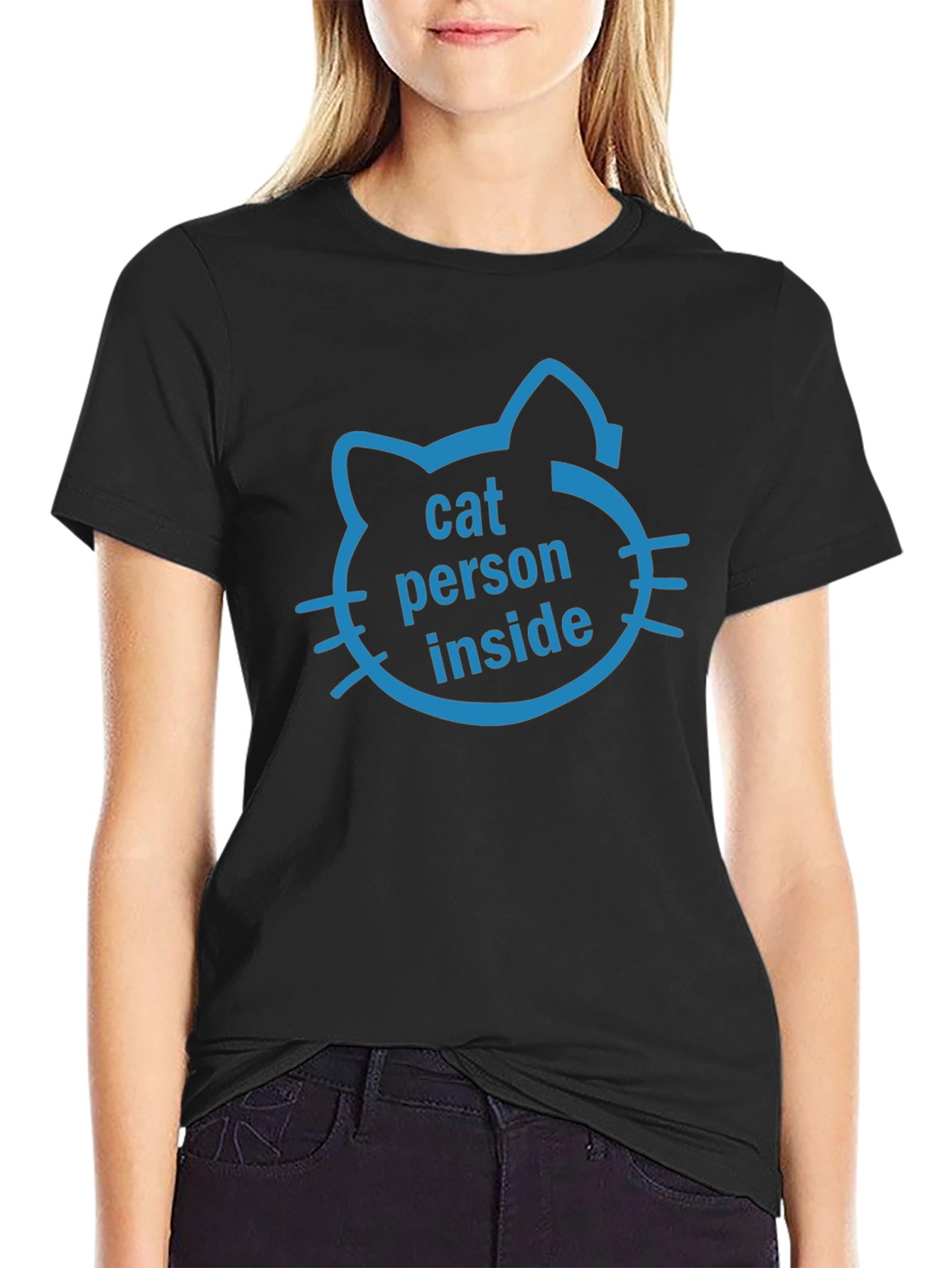 Cat Person Inside Black T-Shirt