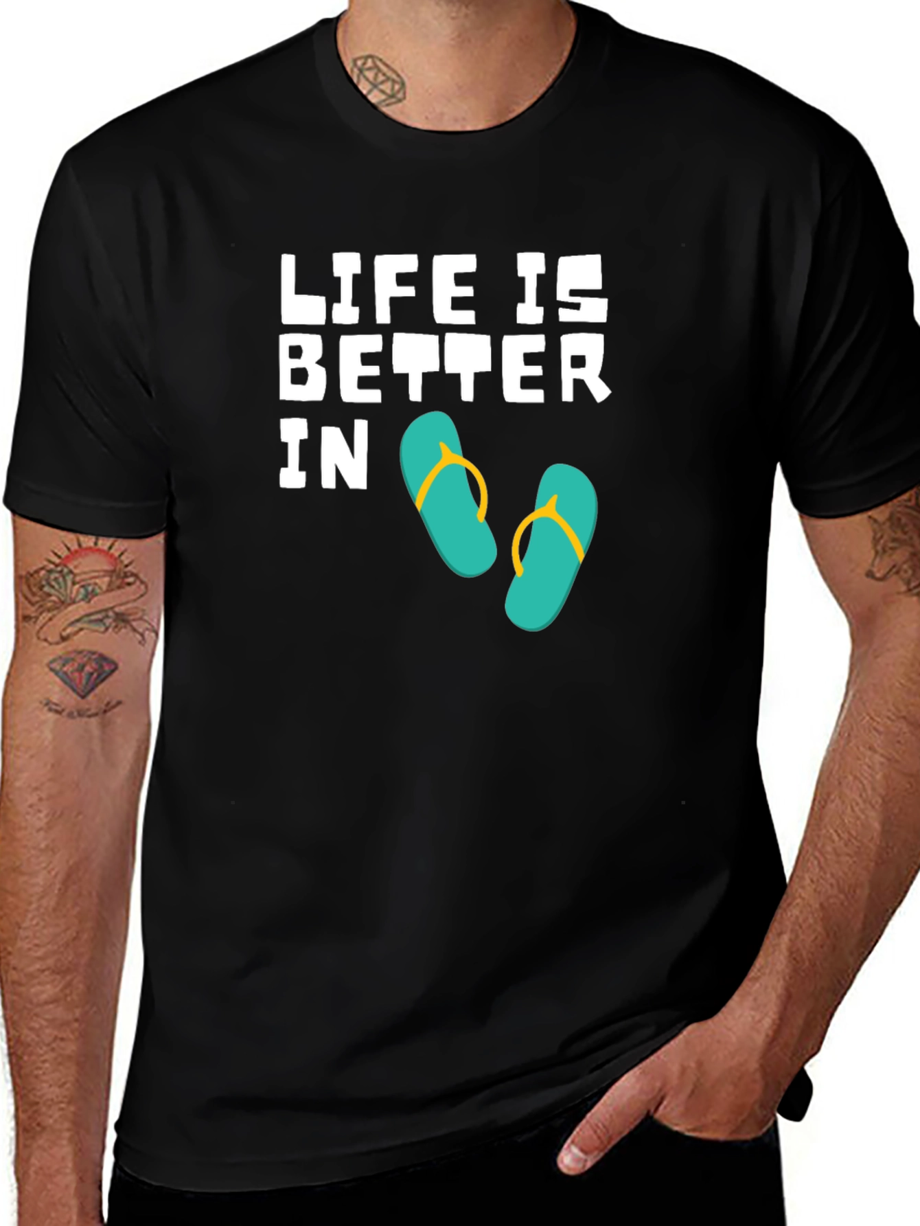 Life is Better In Flip Flops Black T-Shirt