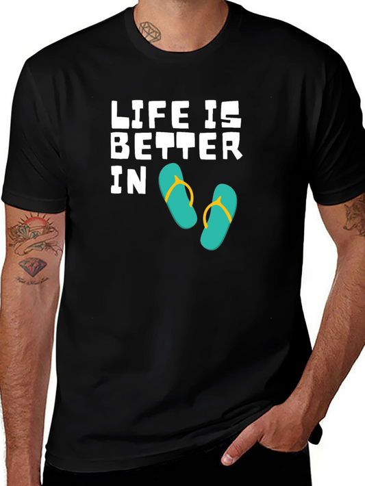 Life is Better In Flip Flops Black T-Shirt