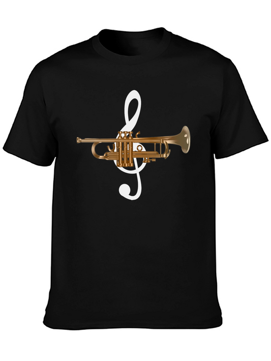 Musical Trumpet Graphic Tee - Black Cotton T-Shirt