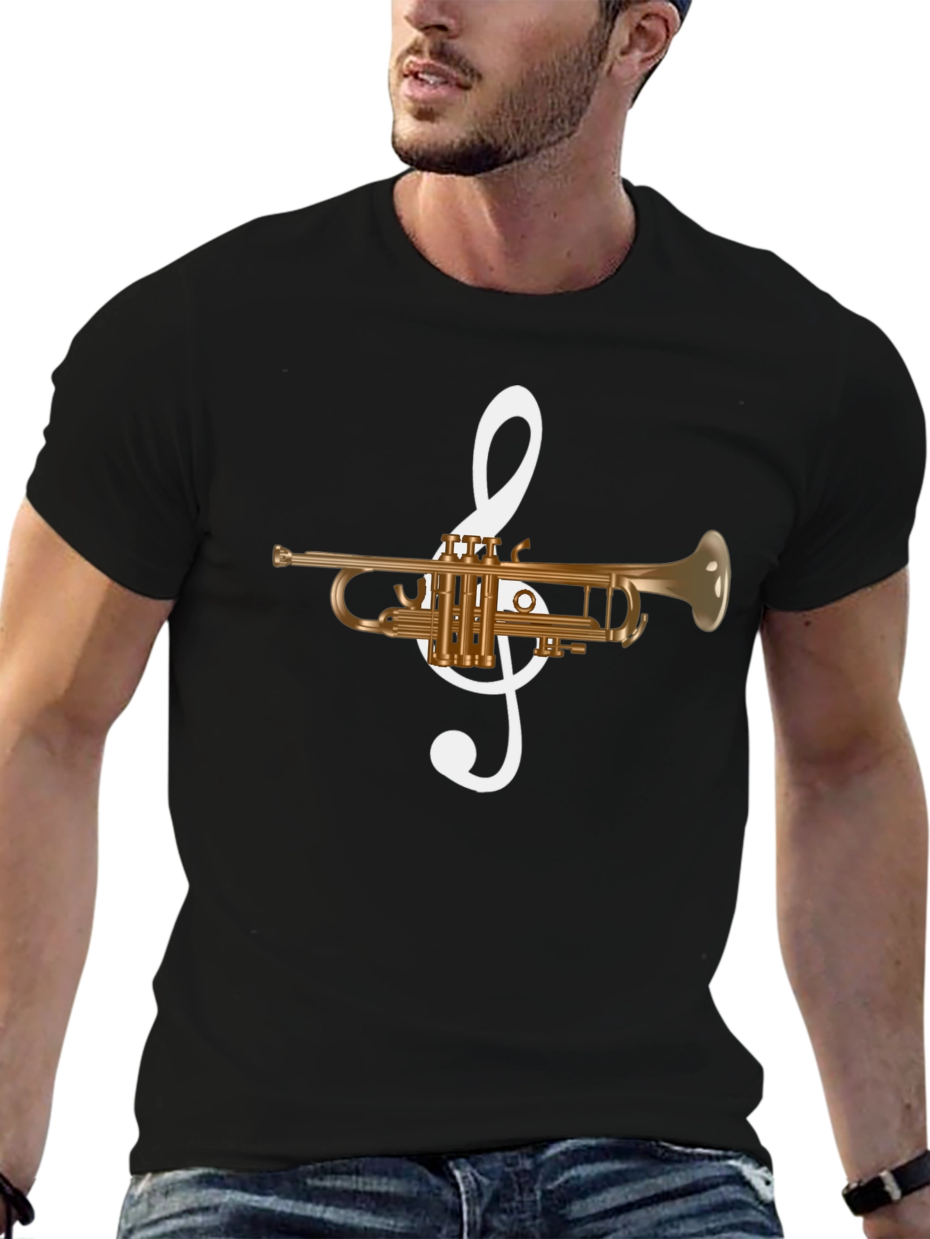 Musical Trumpet Graphic Tee - Black Cotton T-Shirt