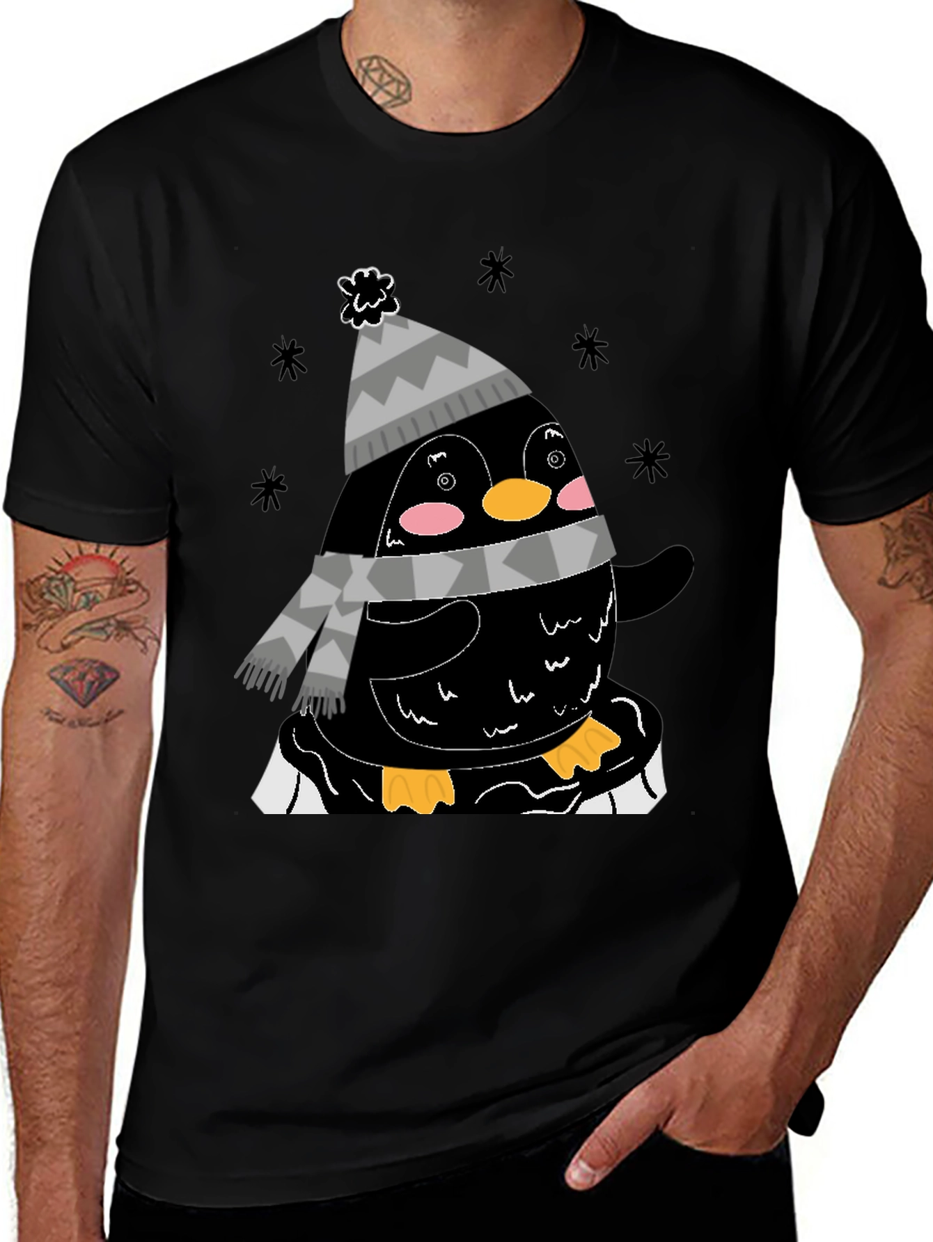 Winter Penguin Graphic Tee - Black Casual Shirt