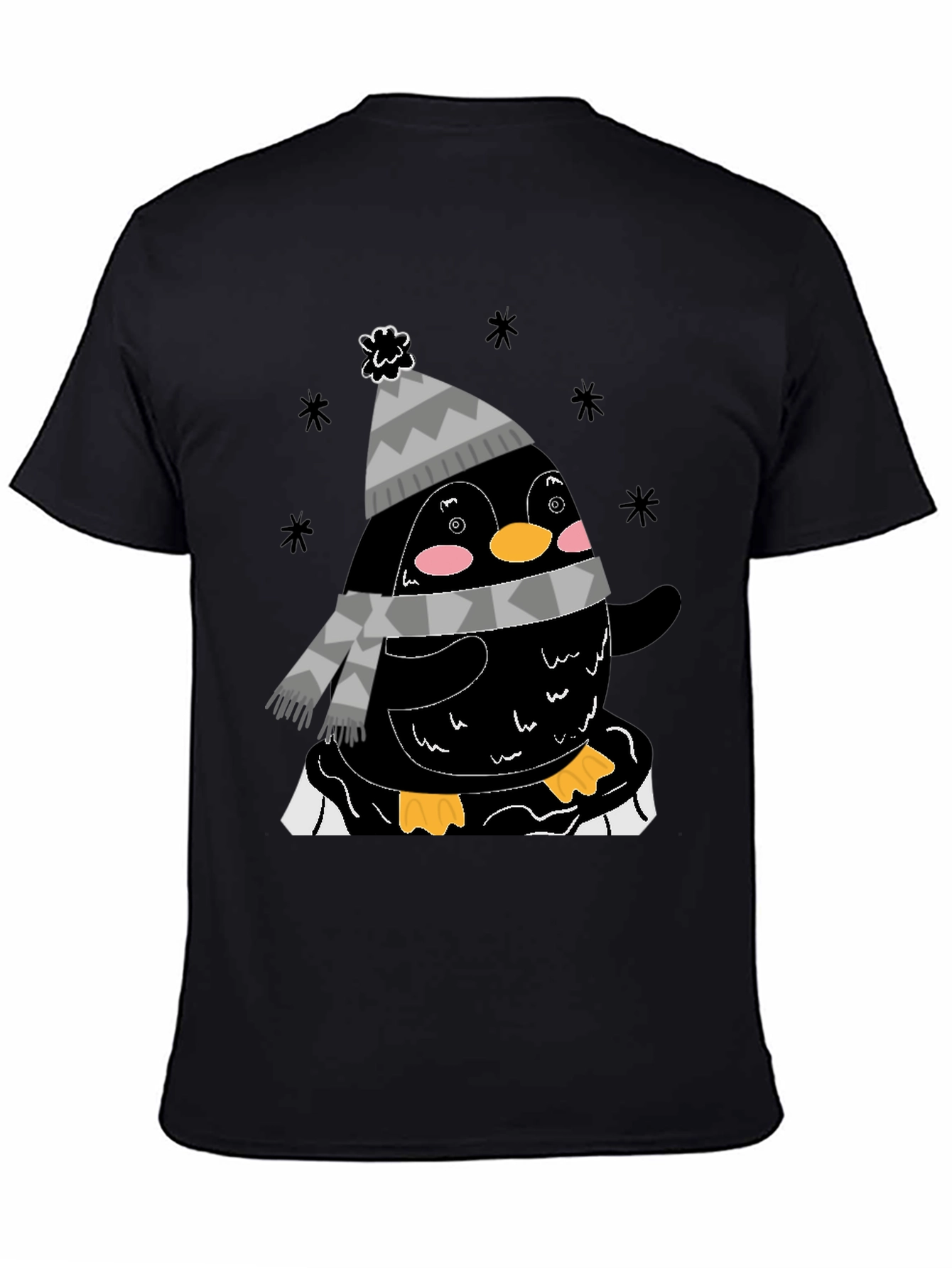 Winter Penguin Graphic Tee - Black Casual Shirt
