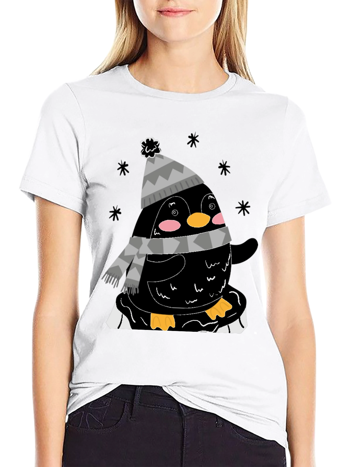 Winter Penguin Graphic Tee - Black Casual Shirt