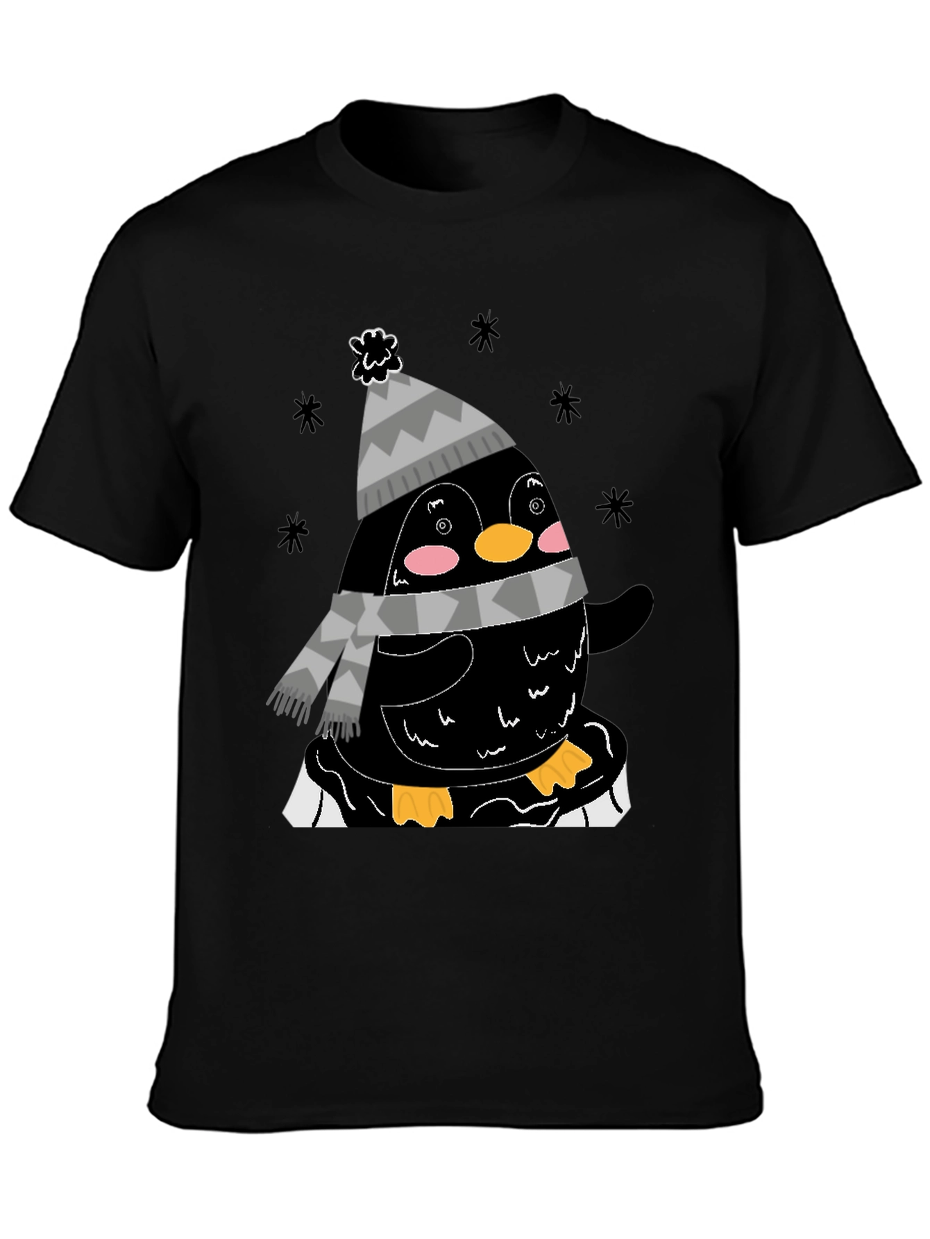 Winter Penguin Graphic Tee - Black Casual Shirt