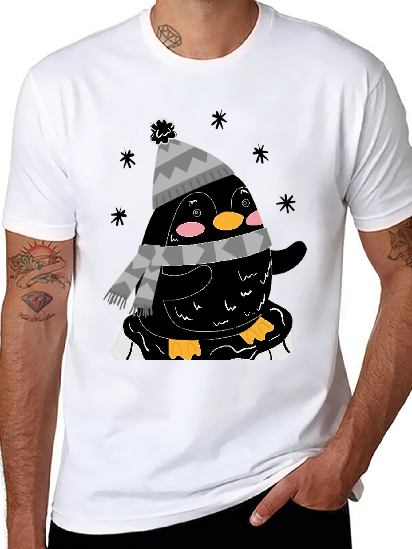 Winter Penguin Graphic Tee - Black Casual Shirt