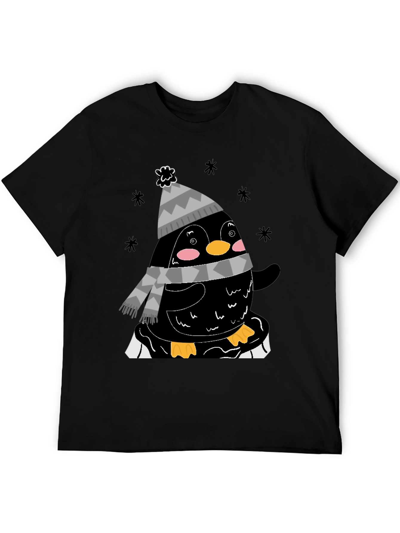 Winter Penguin Graphic Tee - Black Casual Shirt