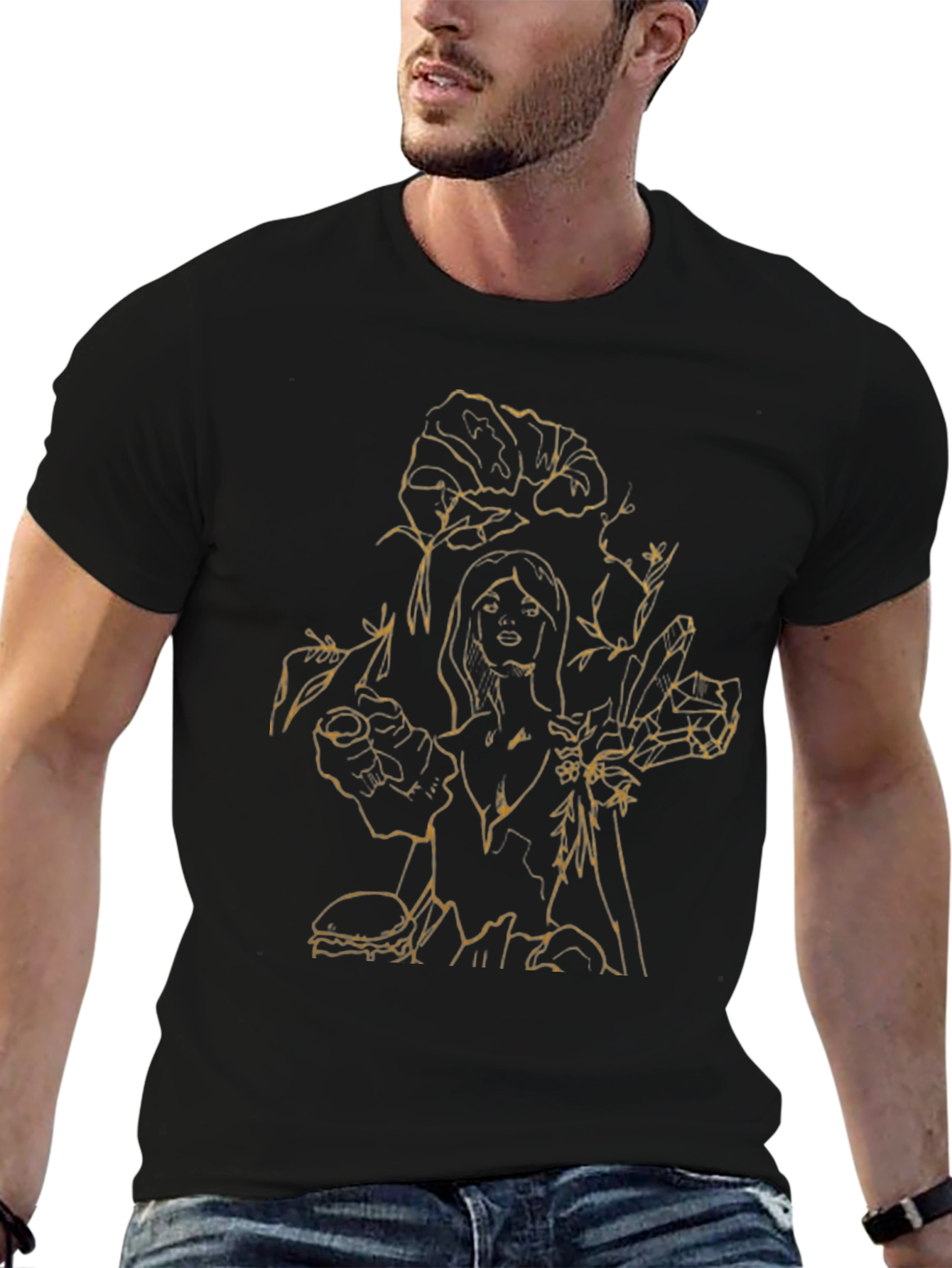 Floral & Woman Graphic Tee - Black
