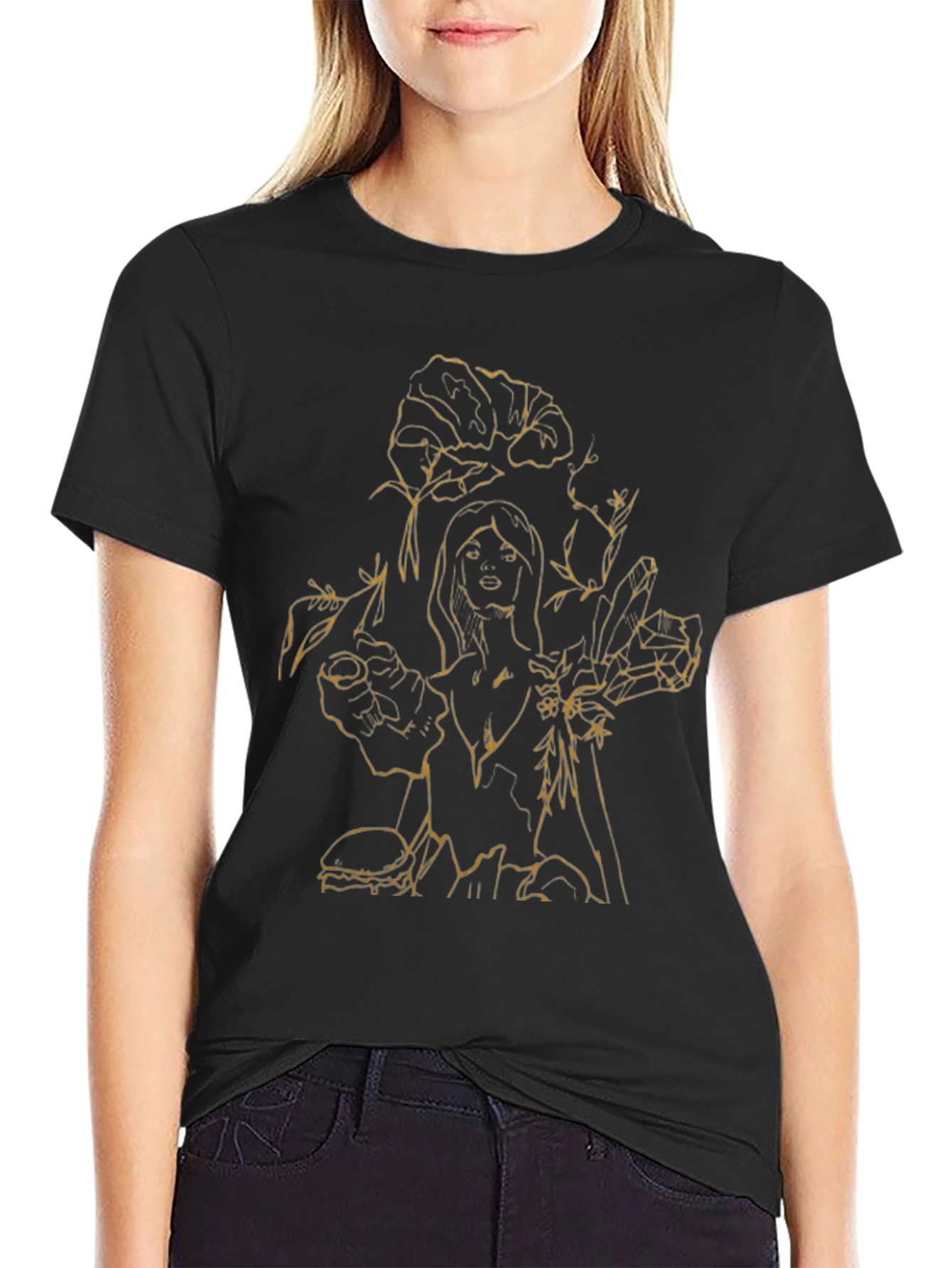 Floral & Woman Graphic Tee - Black