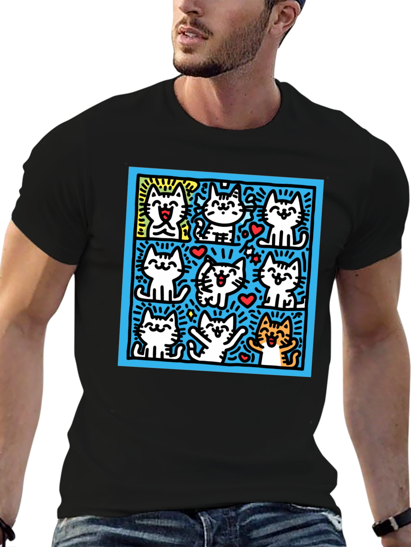 Cute Cats Pop Art Black T-Shirt