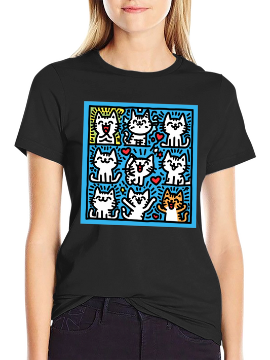 Cute Cats Pop Art Black T-Shirt