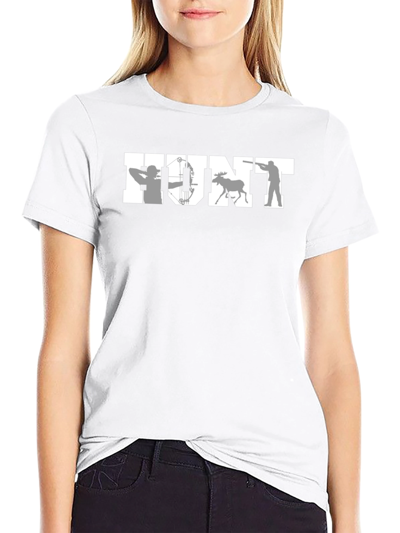 HUNT Graphic T-Shirt Hunting Bow Moose Rifle Tee