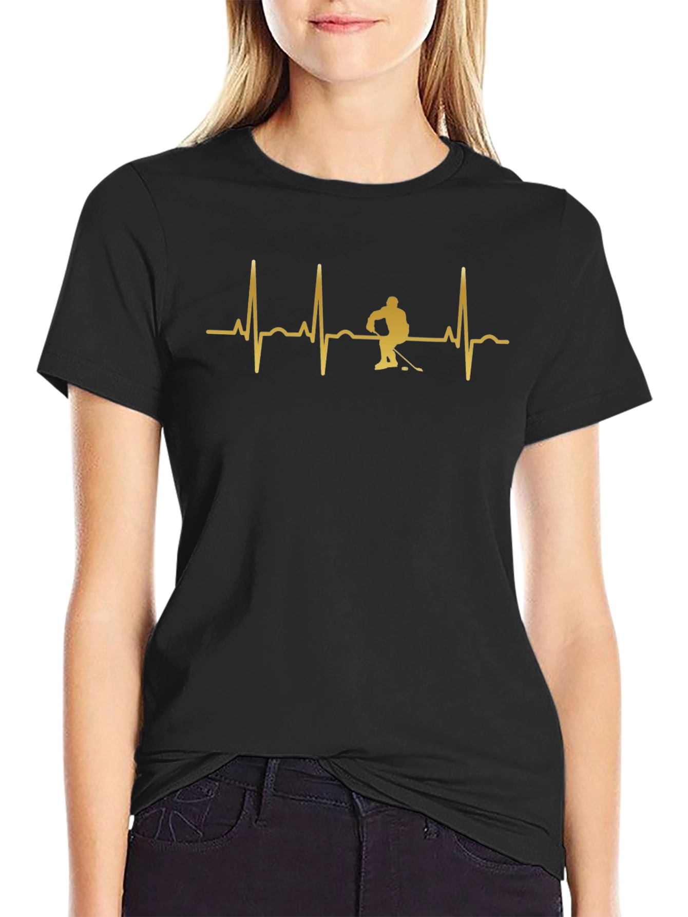 Hockey Heartbeat Graphic Tee - Black Cotton T-Shirt