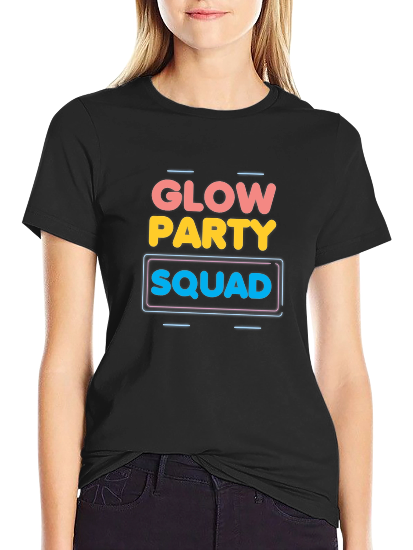 Glow Party Squad Graphic Print Black T-Shirt