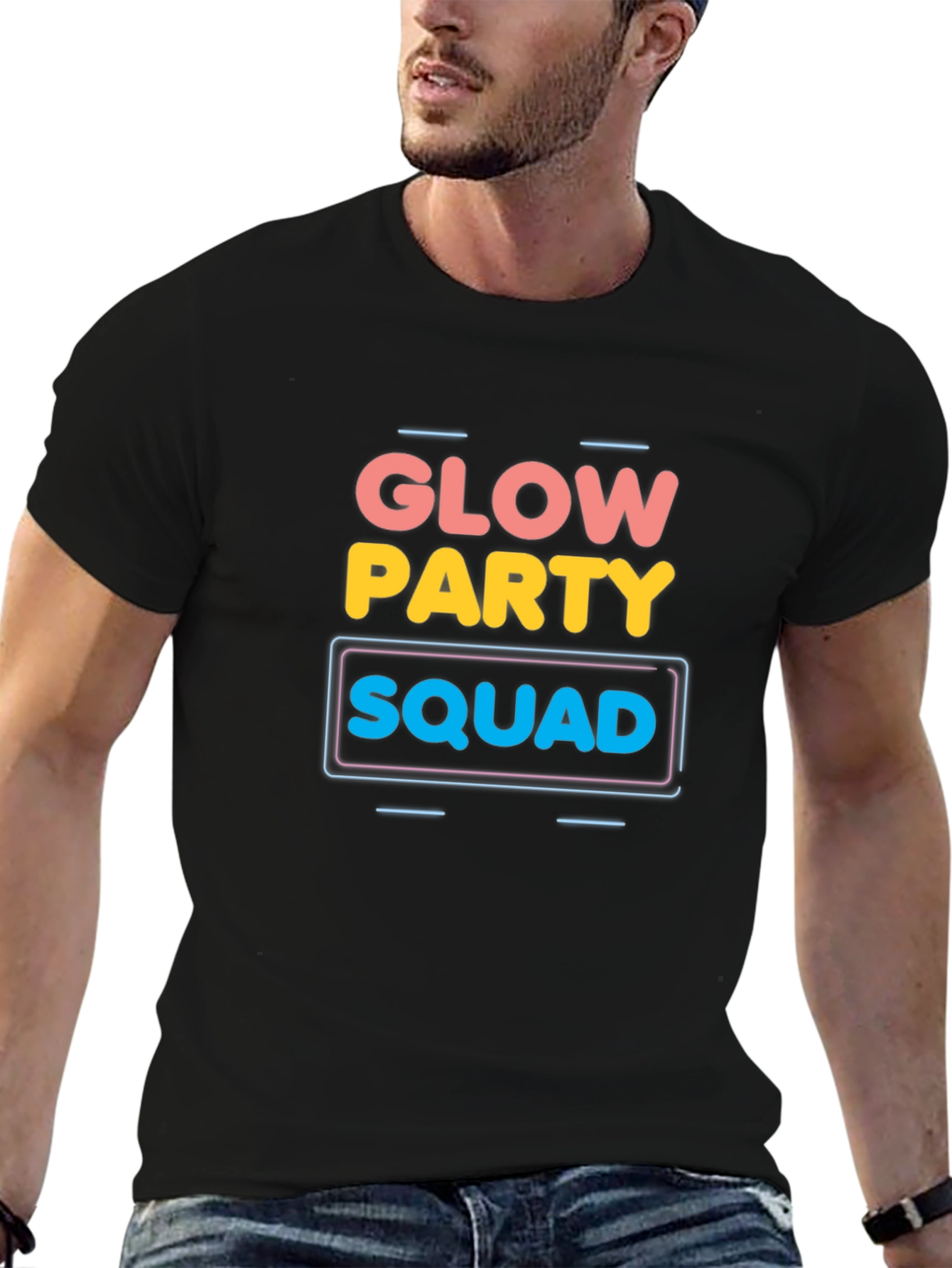 Glow Party Squad Graphic Print Black T-Shirt