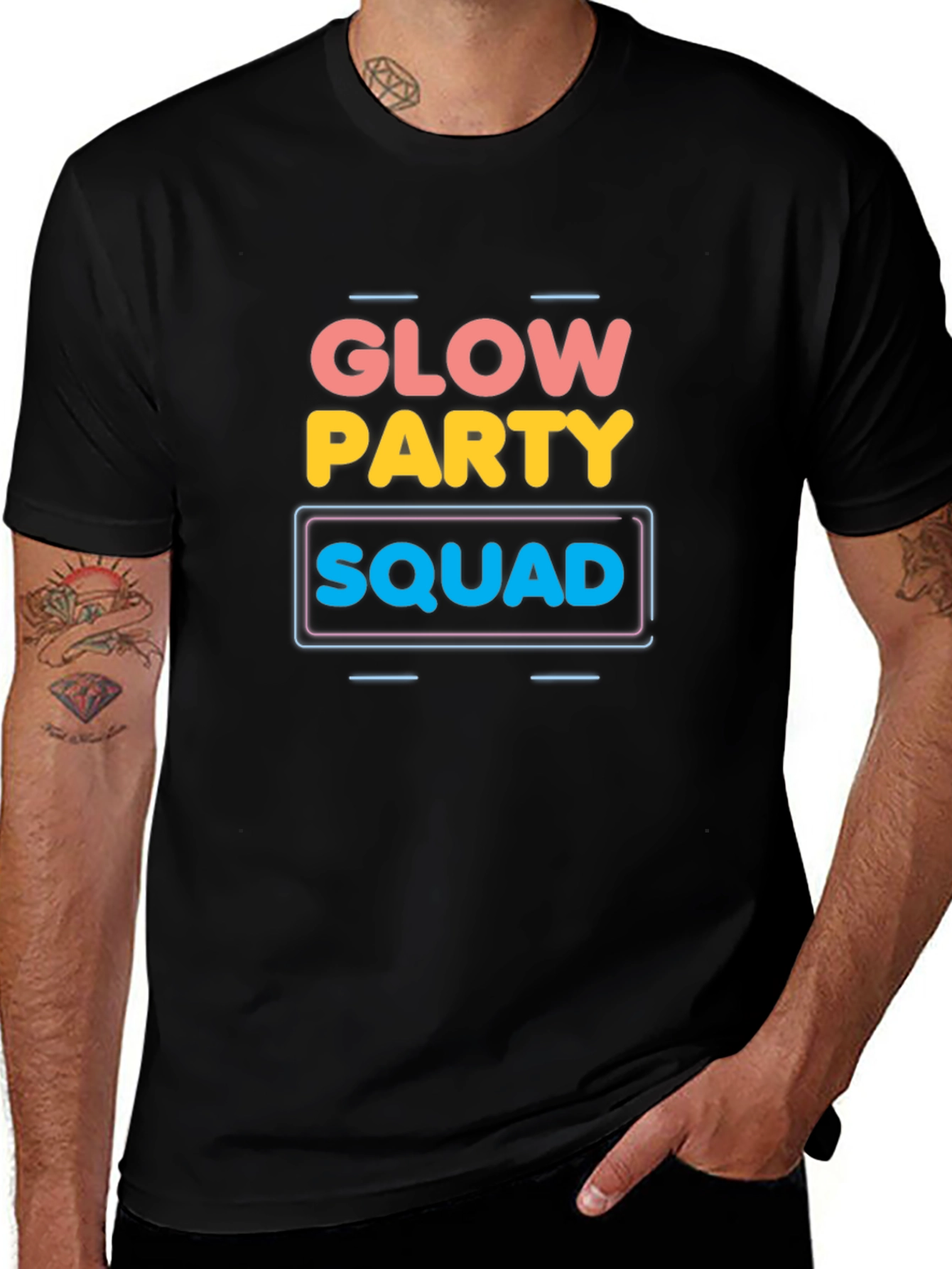Glow Party Squad Graphic Print Black T-Shirt